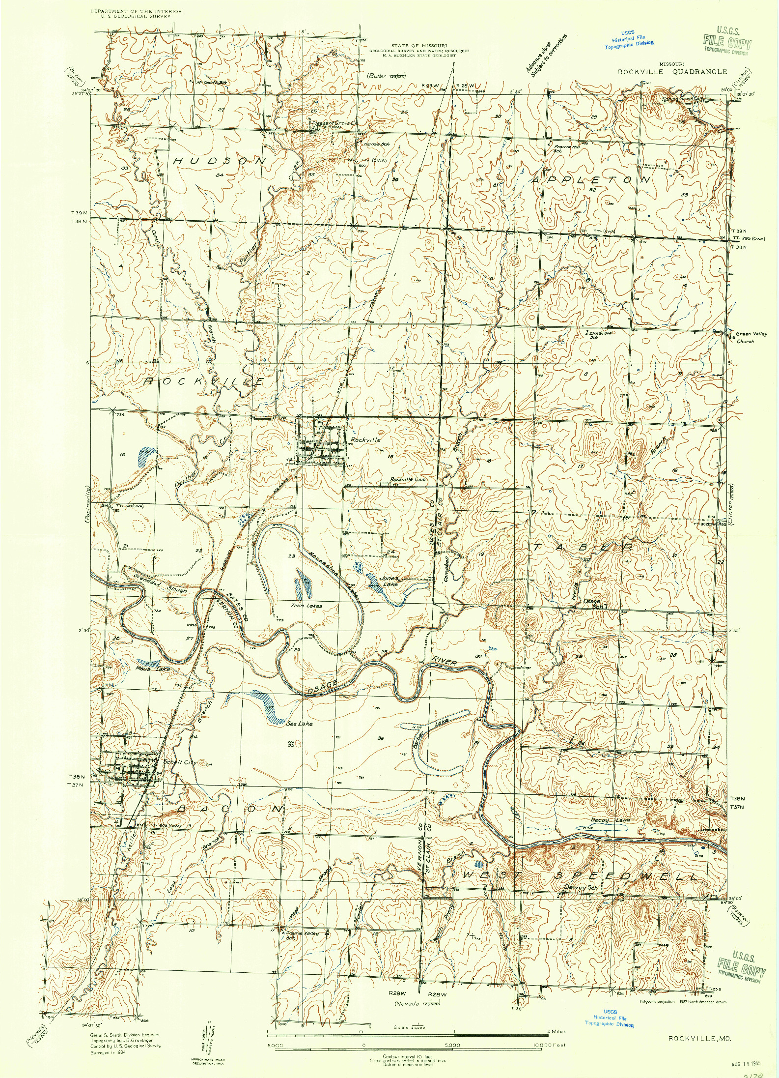 USGS 1:24000-SCALE QUADRANGLE FOR ROCKVILLE, MO 1934