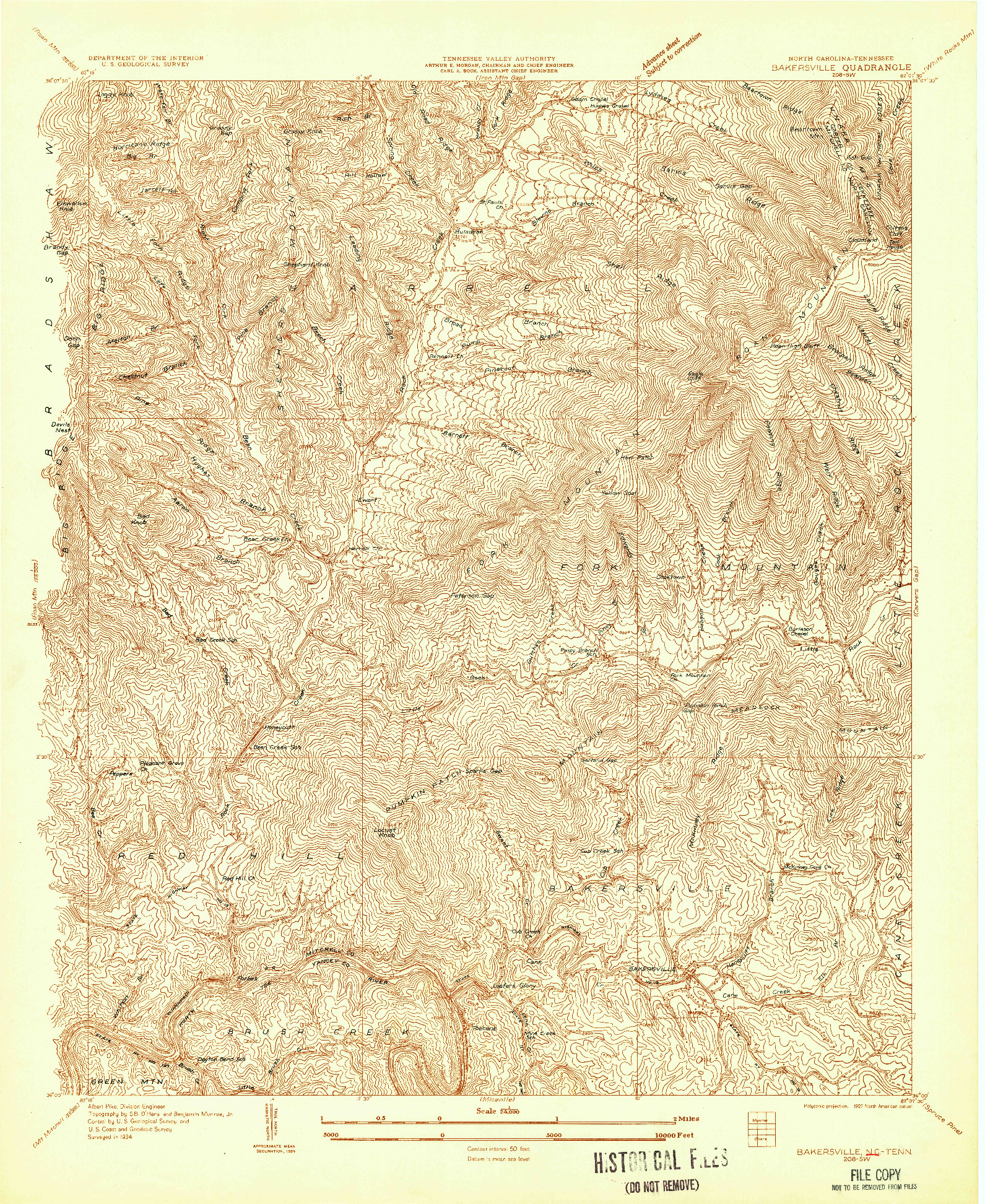 USGS 1:24000-SCALE QUADRANGLE FOR BAKERSVILLE, NC 1934