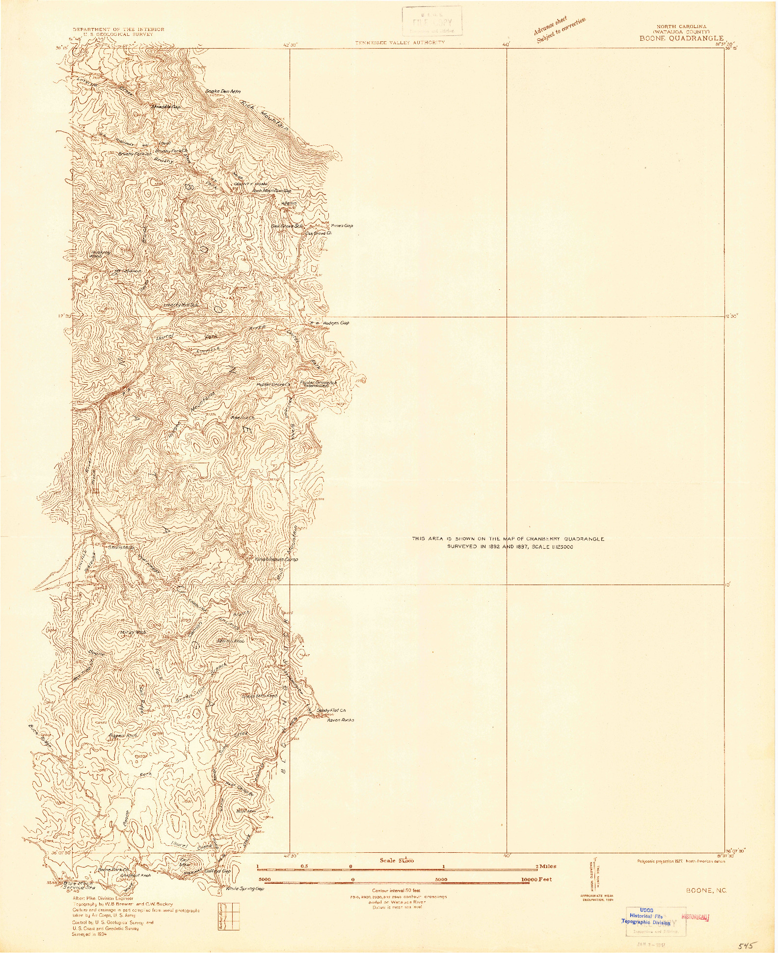 USGS 1:24000-SCALE QUADRANGLE FOR BOONE, NC 1934