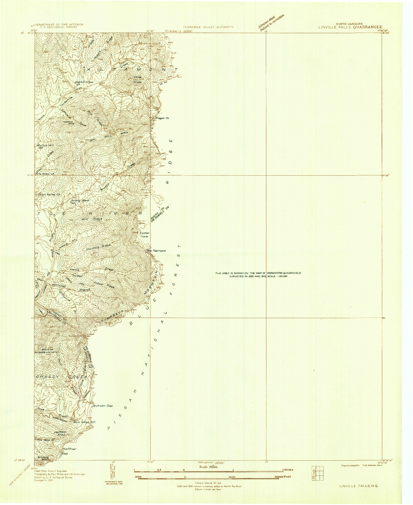 USGS 1:24000-SCALE QUADRANGLE FOR LINVILLE FALLS, NC 1934