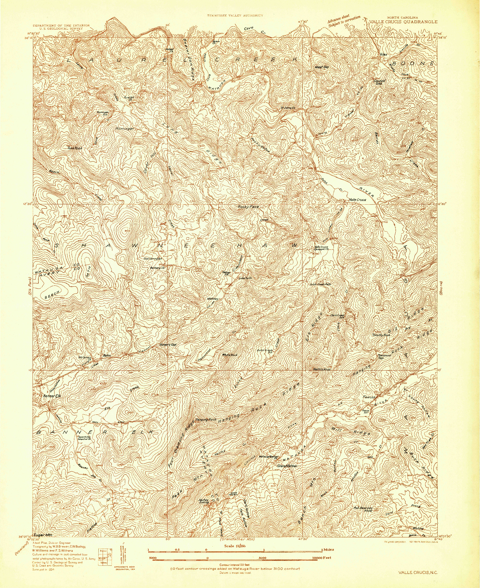 USGS 1:24000-SCALE QUADRANGLE FOR VALLE CRUCIS, NC 1934