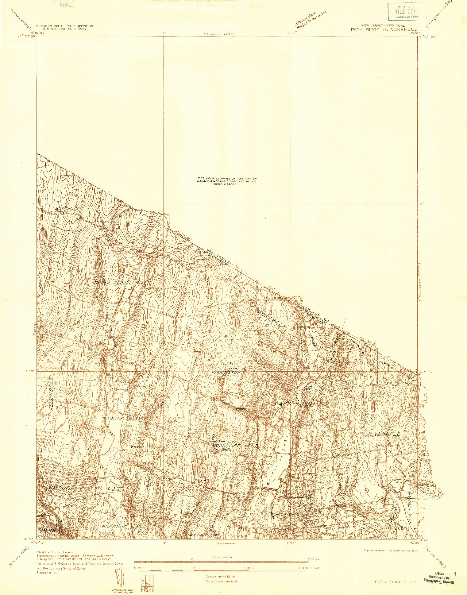 USGS 1:24000-SCALE QUADRANGLE FOR PARK RIDGE, NJ 1934