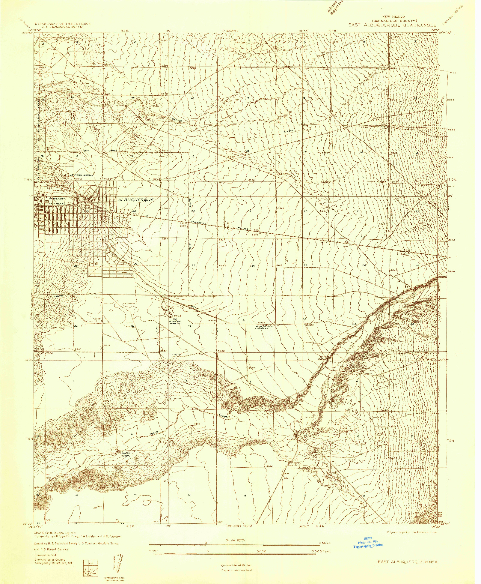 USGS 1:24000-SCALE QUADRANGLE FOR EAST ALBUQUERQUE, NM 1934