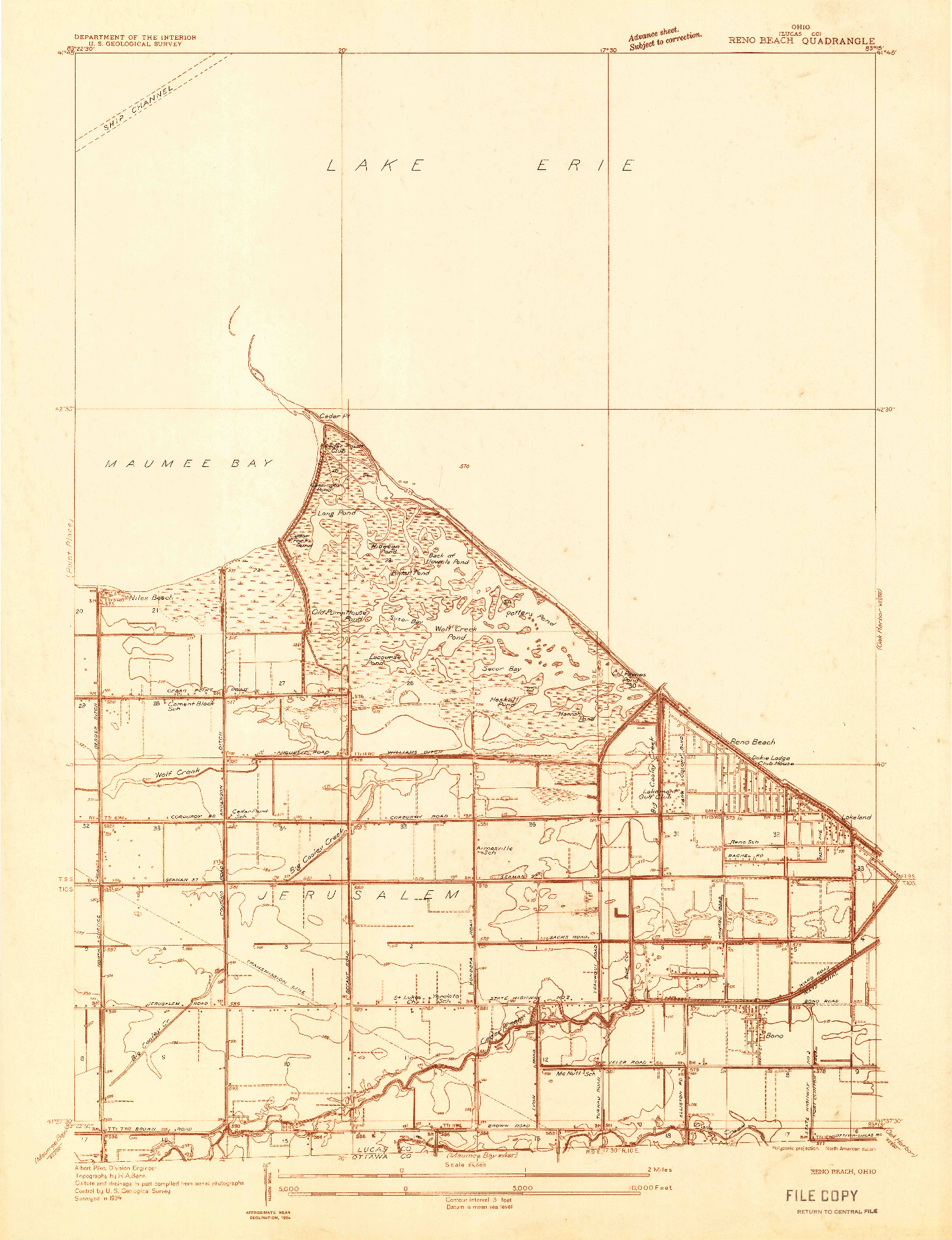 USGS 1:24000-SCALE QUADRANGLE FOR RENO BEACH, OH 1934