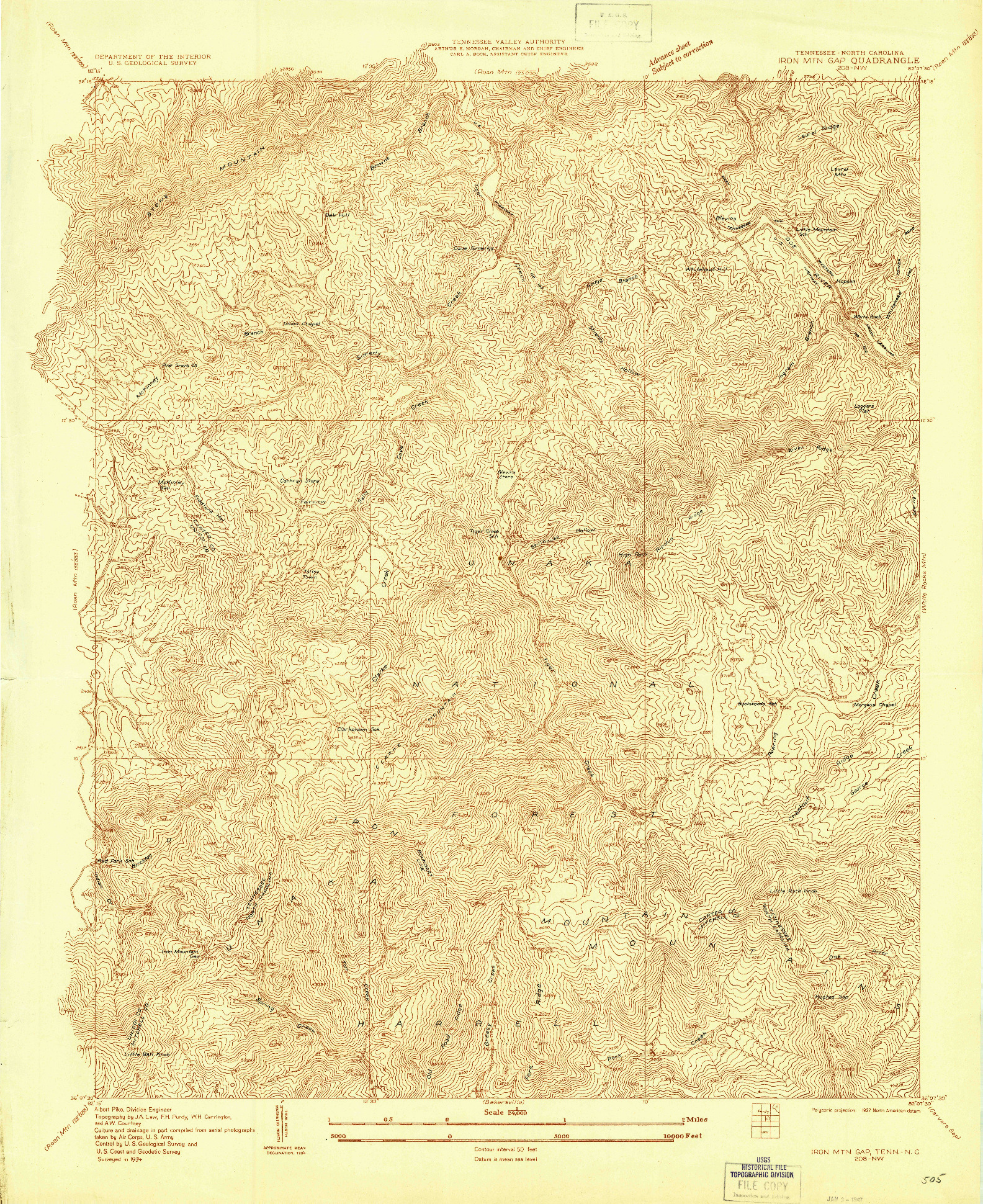 USGS 1:24000-SCALE QUADRANGLE FOR IRON MTN GAP, TN 1934