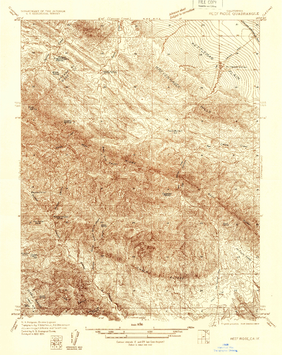 USGS 1:31680-SCALE QUADRANGLE FOR REEF RIDGE, CA 1934