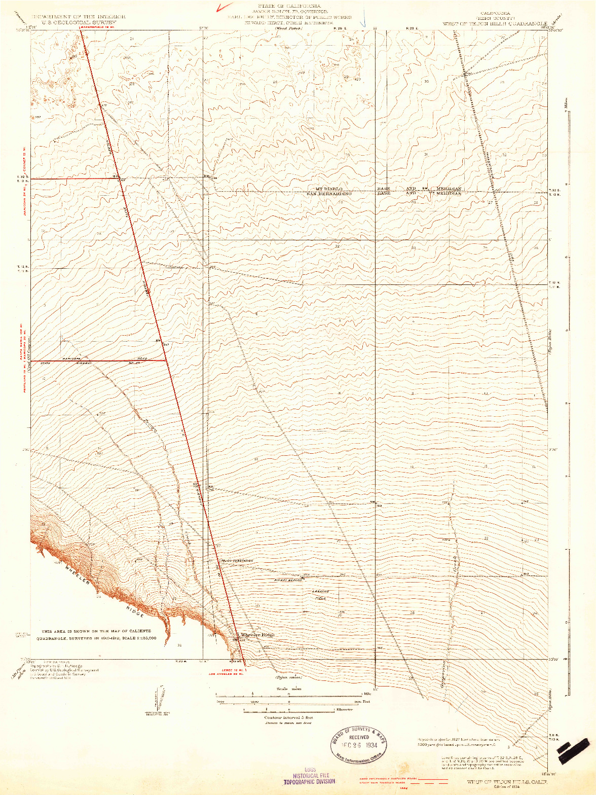USGS 1:31680-SCALE QUADRANGLE FOR WEST OF TEJON HILLS, CA 1934