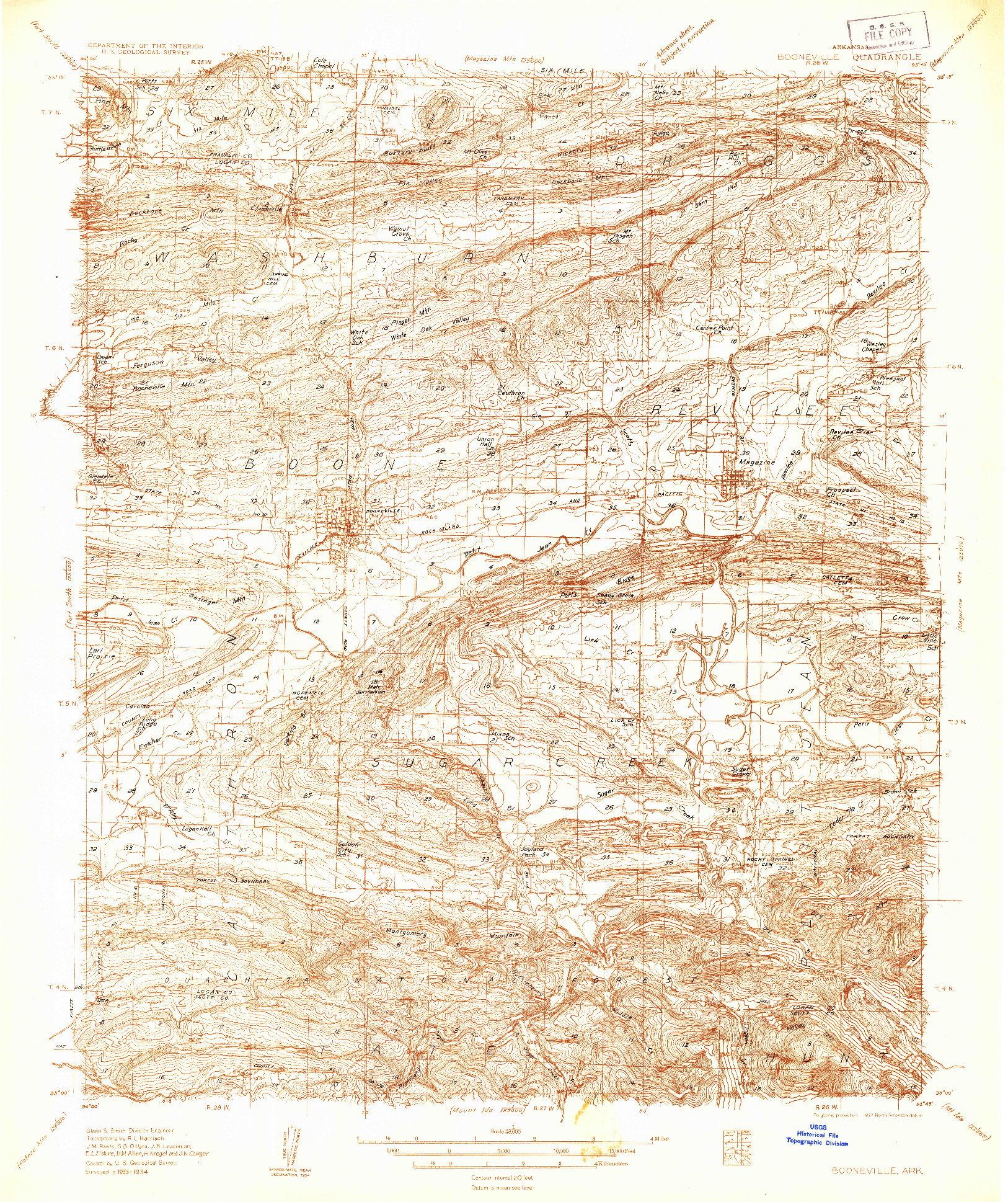 USGS 1:48000-SCALE QUADRANGLE FOR BOONEVILLE, AR 1934