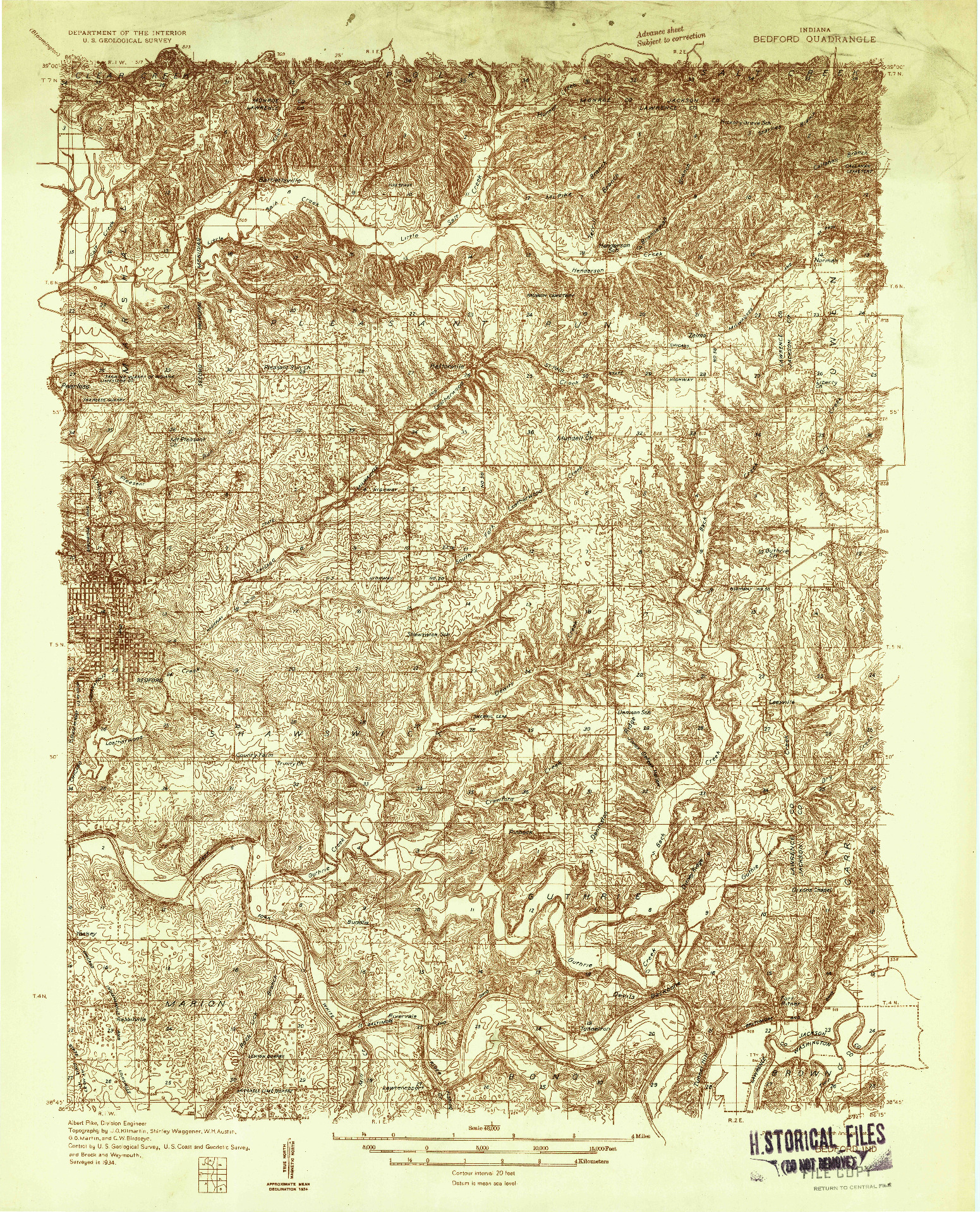 USGS 1:48000-SCALE QUADRANGLE FOR BEDFORD, IN 1934