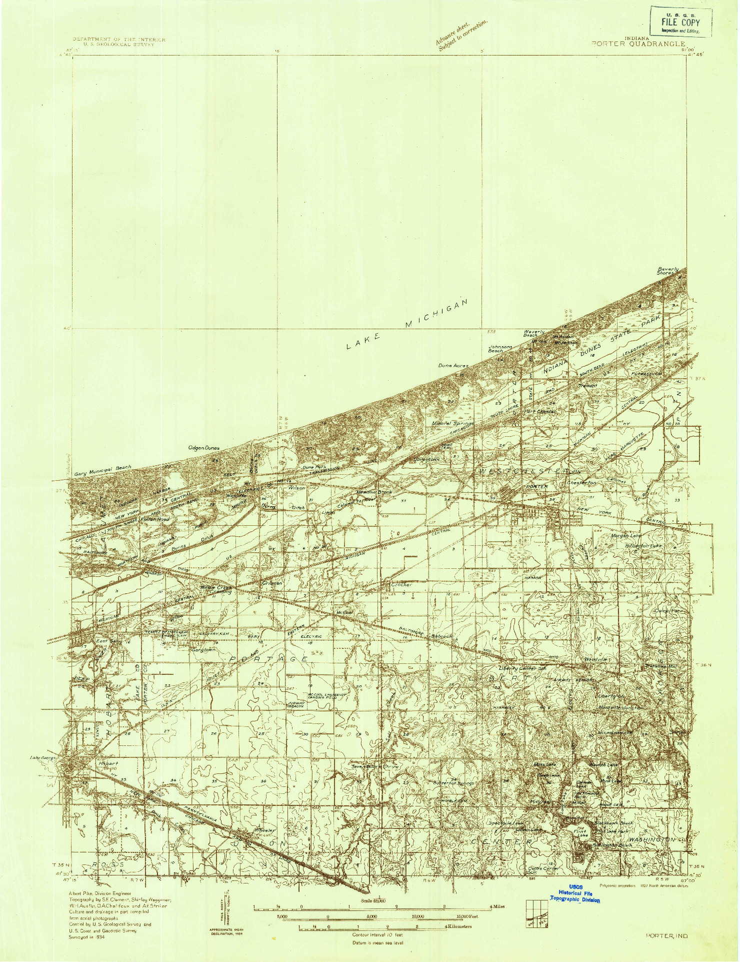 USGS 1:48000-SCALE QUADRANGLE FOR PORTER, IN 1934