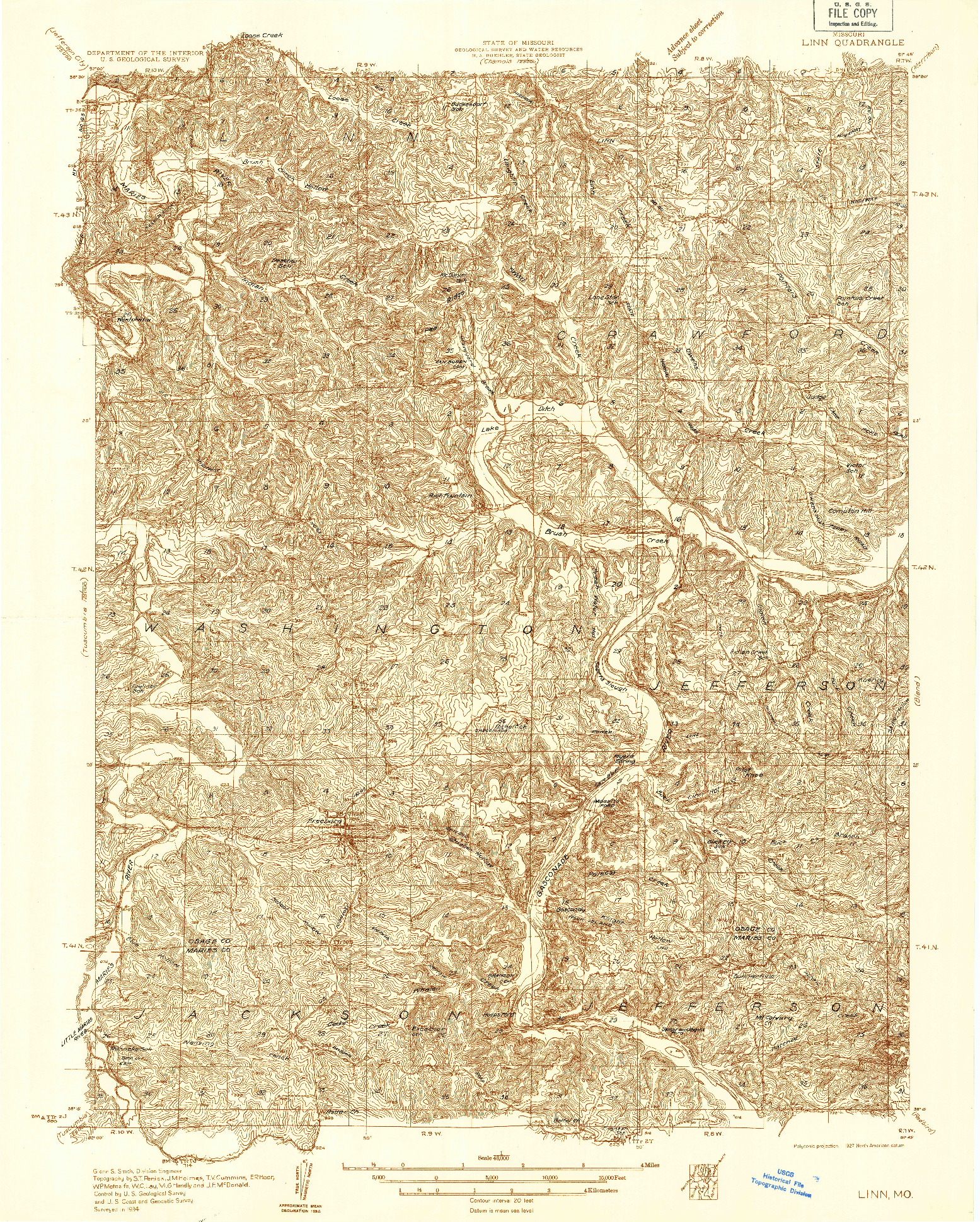 USGS 1:48000-SCALE QUADRANGLE FOR LINN, MO 1934