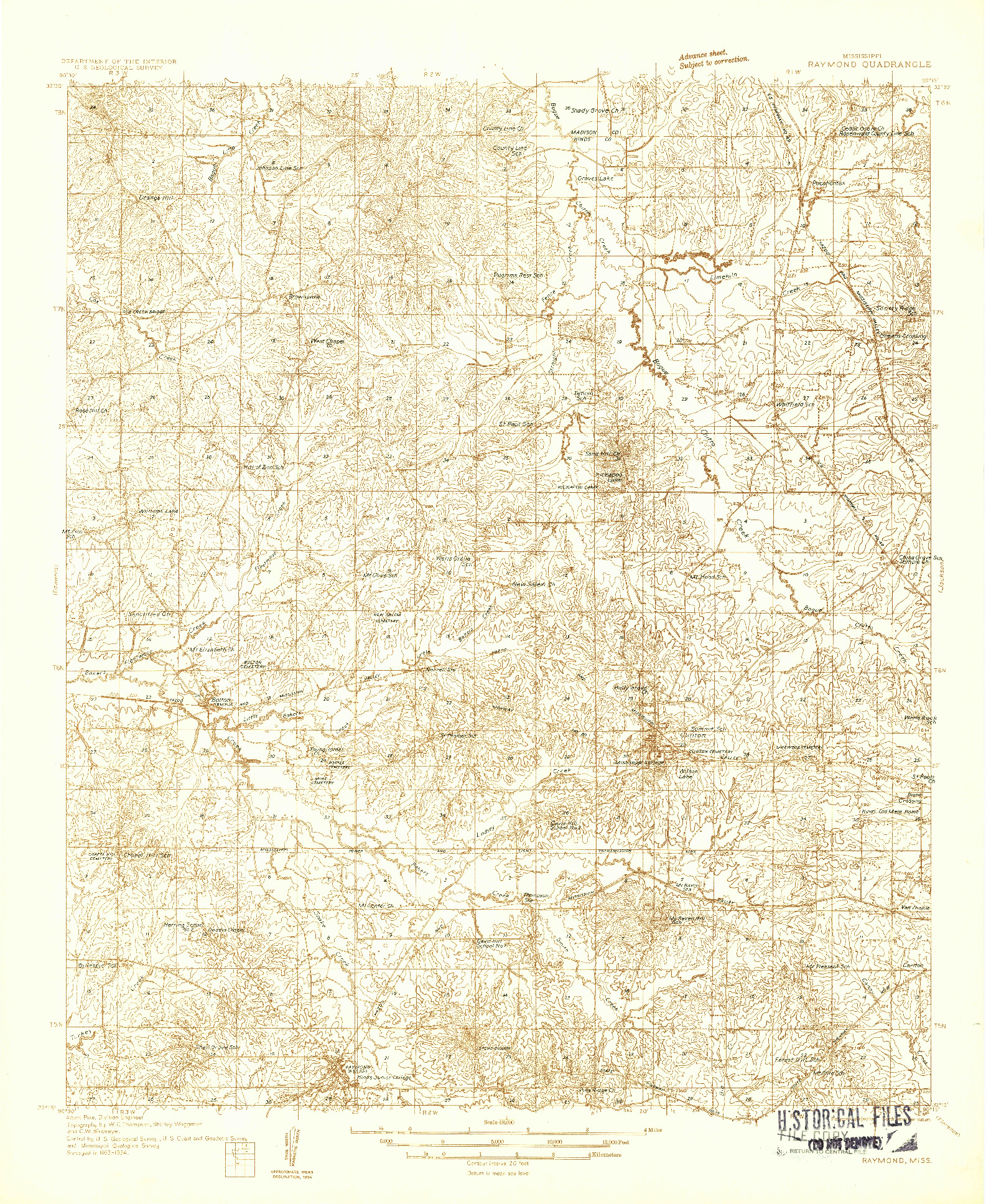 USGS 1:48000-SCALE QUADRANGLE FOR RAYMOND, MS 1934