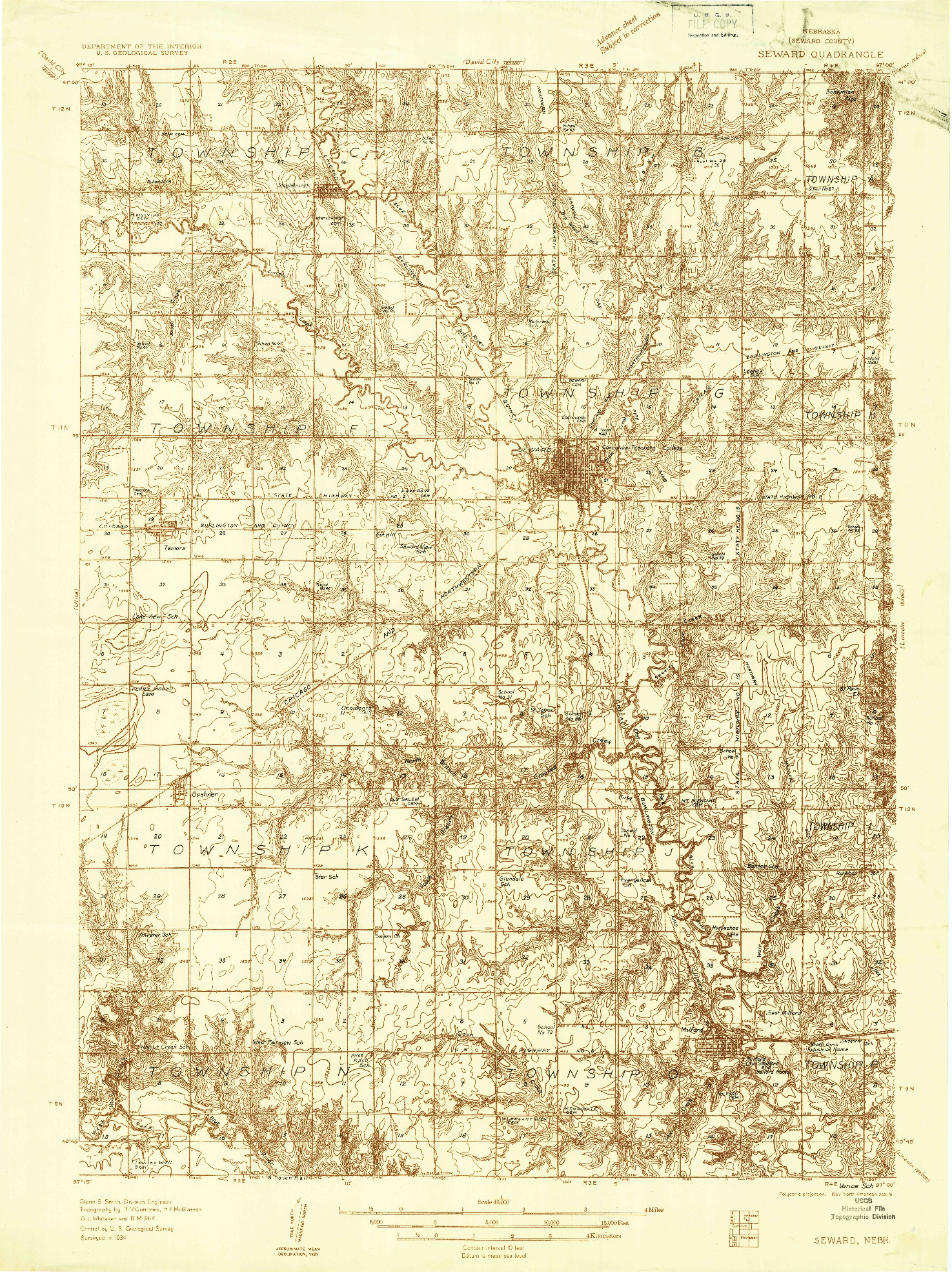 USGS 1:48000-SCALE QUADRANGLE FOR SEWARD, NE 1934
