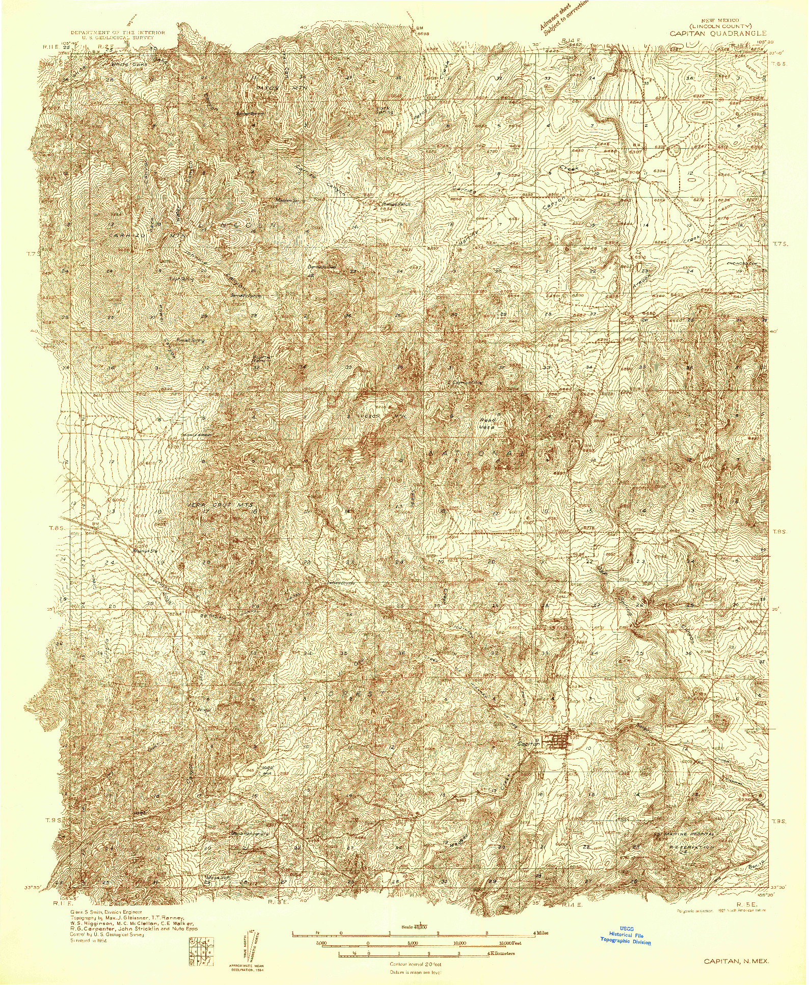 USGS 1:48000-SCALE QUADRANGLE FOR CAPITAN, NM 1934