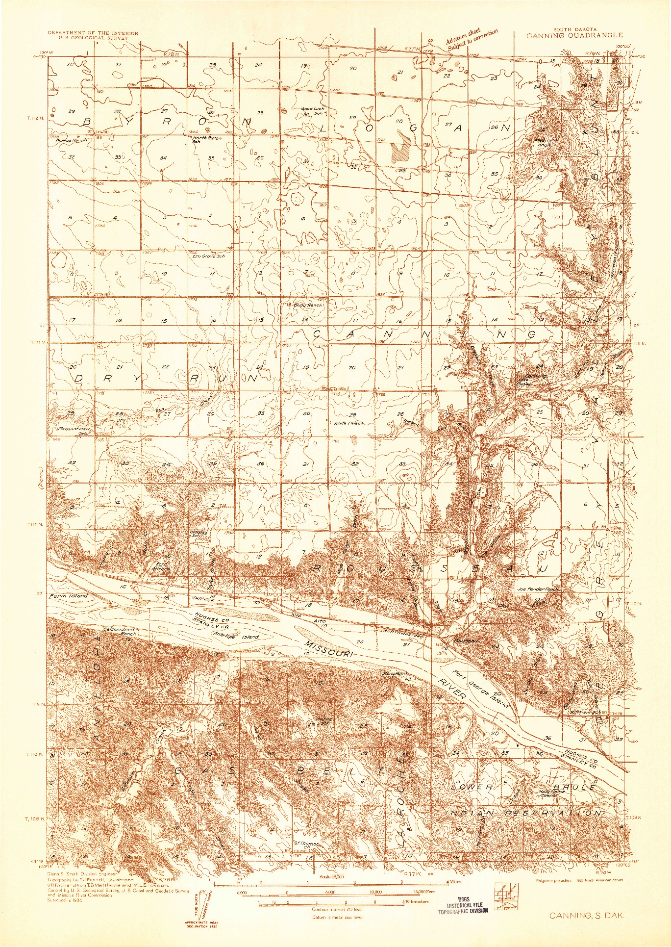 USGS 1:48000-SCALE QUADRANGLE FOR CANNING, SD 1934