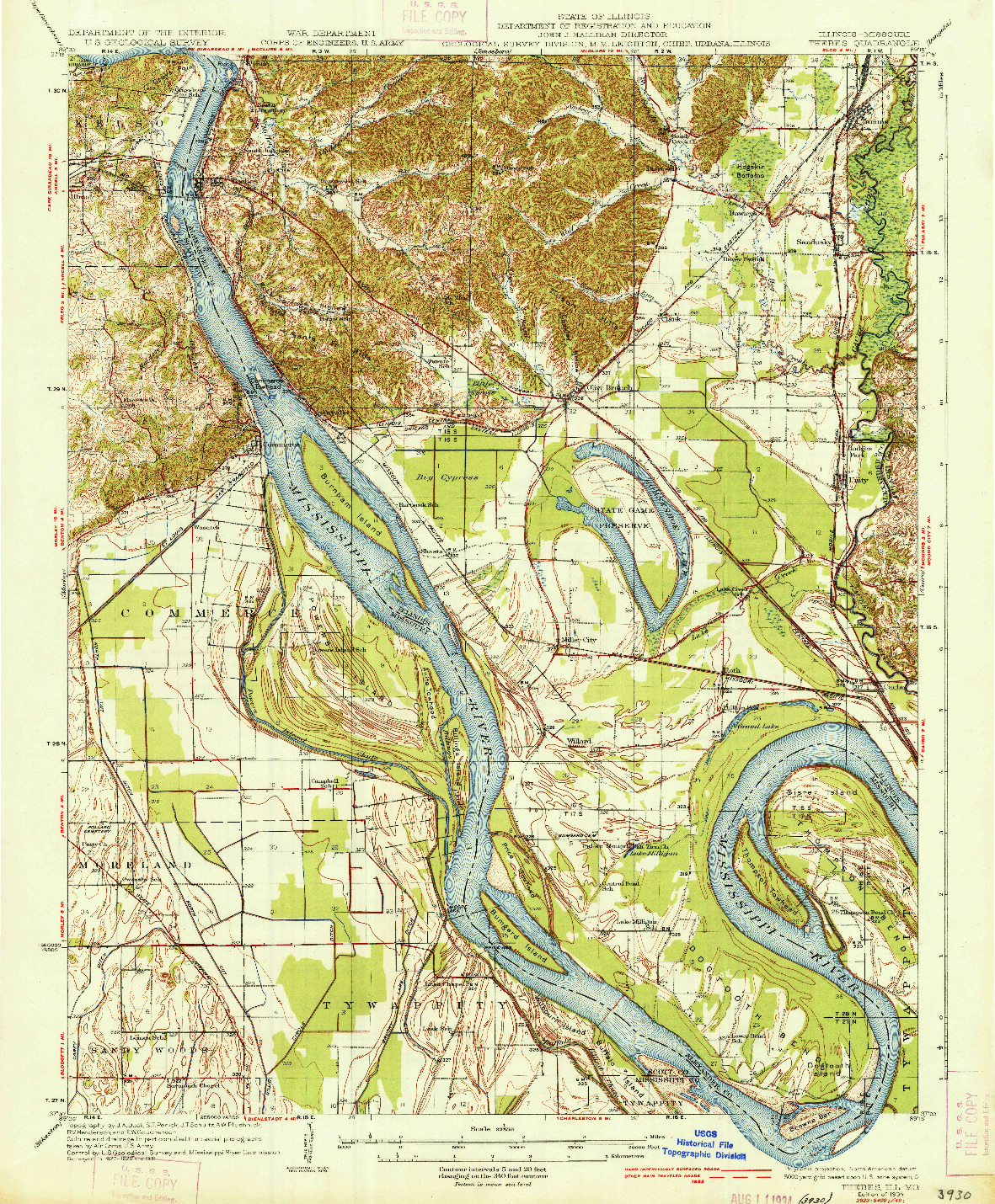 USGS 1:62500-SCALE QUADRANGLE FOR THEBES, IL 1934