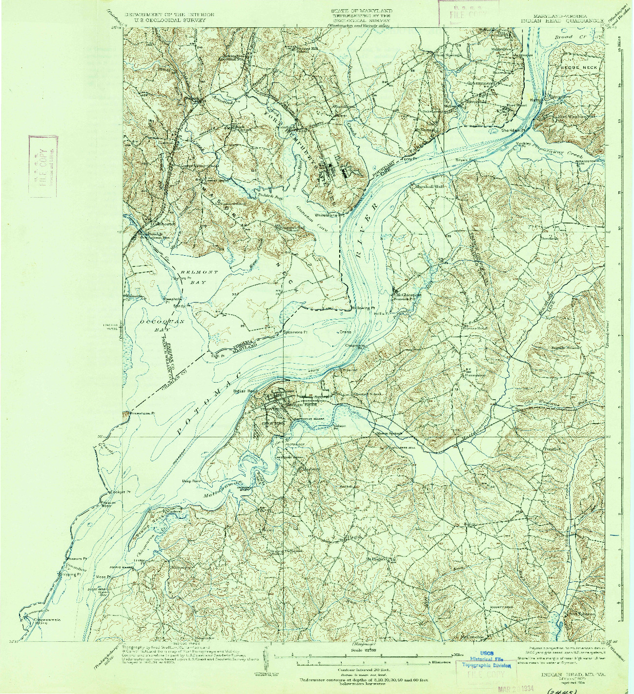 USGS 1:62500-SCALE QUADRANGLE FOR INDIAN HEAD, MD 1925