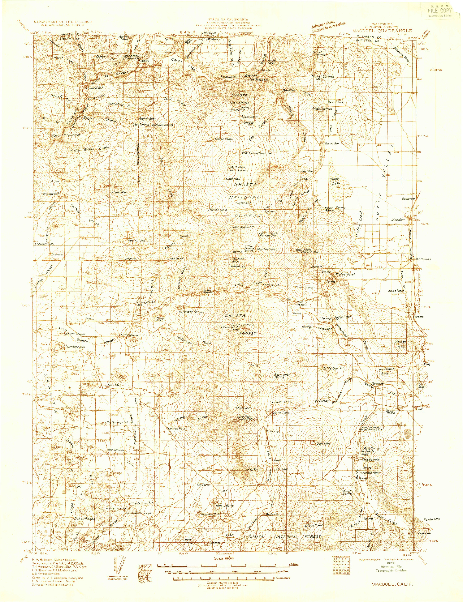 USGS 1:96000-SCALE QUADRANGLE FOR MACDOEL, CA 1934