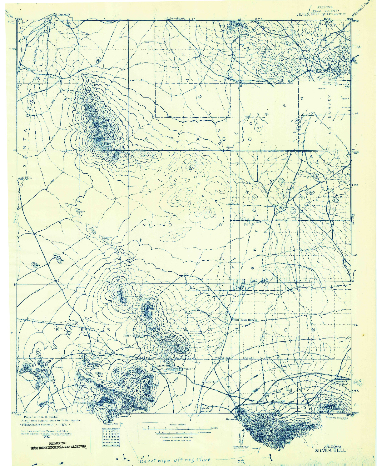 USGS 1:125000-SCALE QUADRANGLE FOR SILVER BELL, AZ 1934