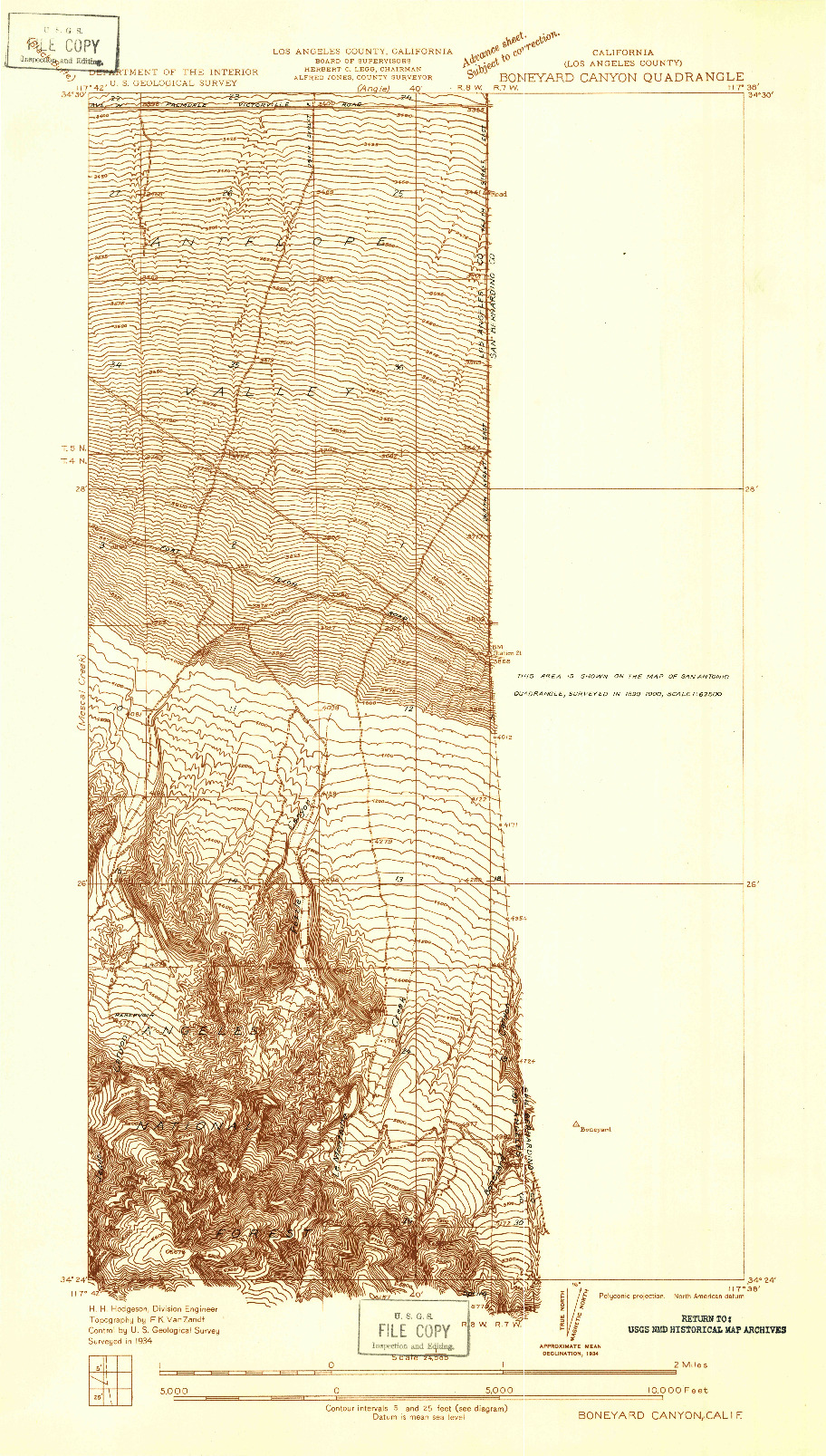 USGS 1:24000-SCALE QUADRANGLE FOR BONEYARD CANYON, CA 1934