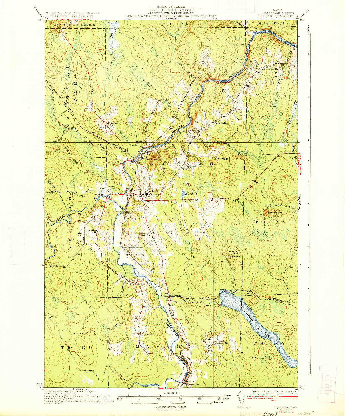 USGS 1:62500-SCALE QUADRANGLE FOR ASHLAND, ME 1934