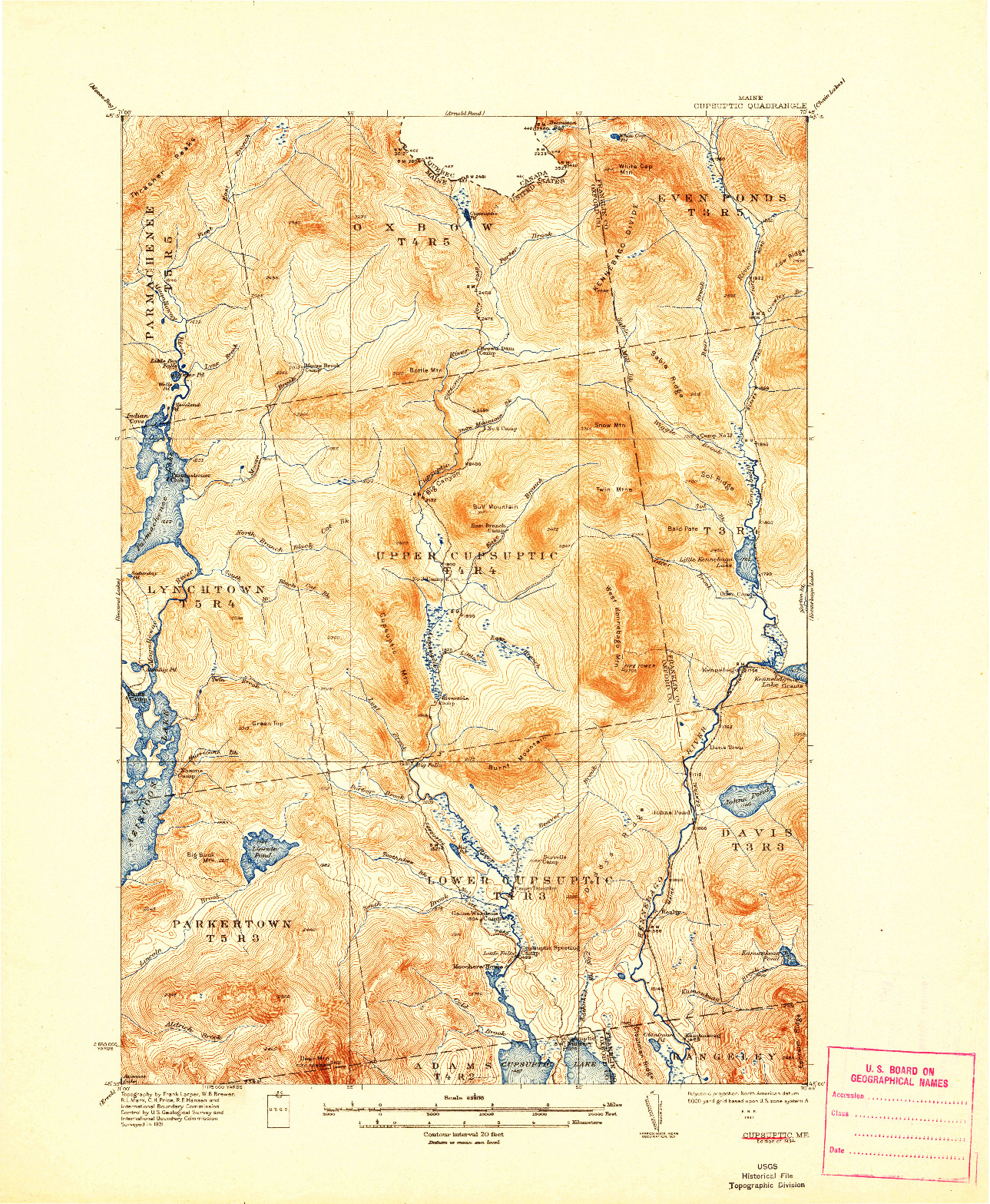 USGS 1:62500-SCALE QUADRANGLE FOR CUPSUPTIC, ME 1934