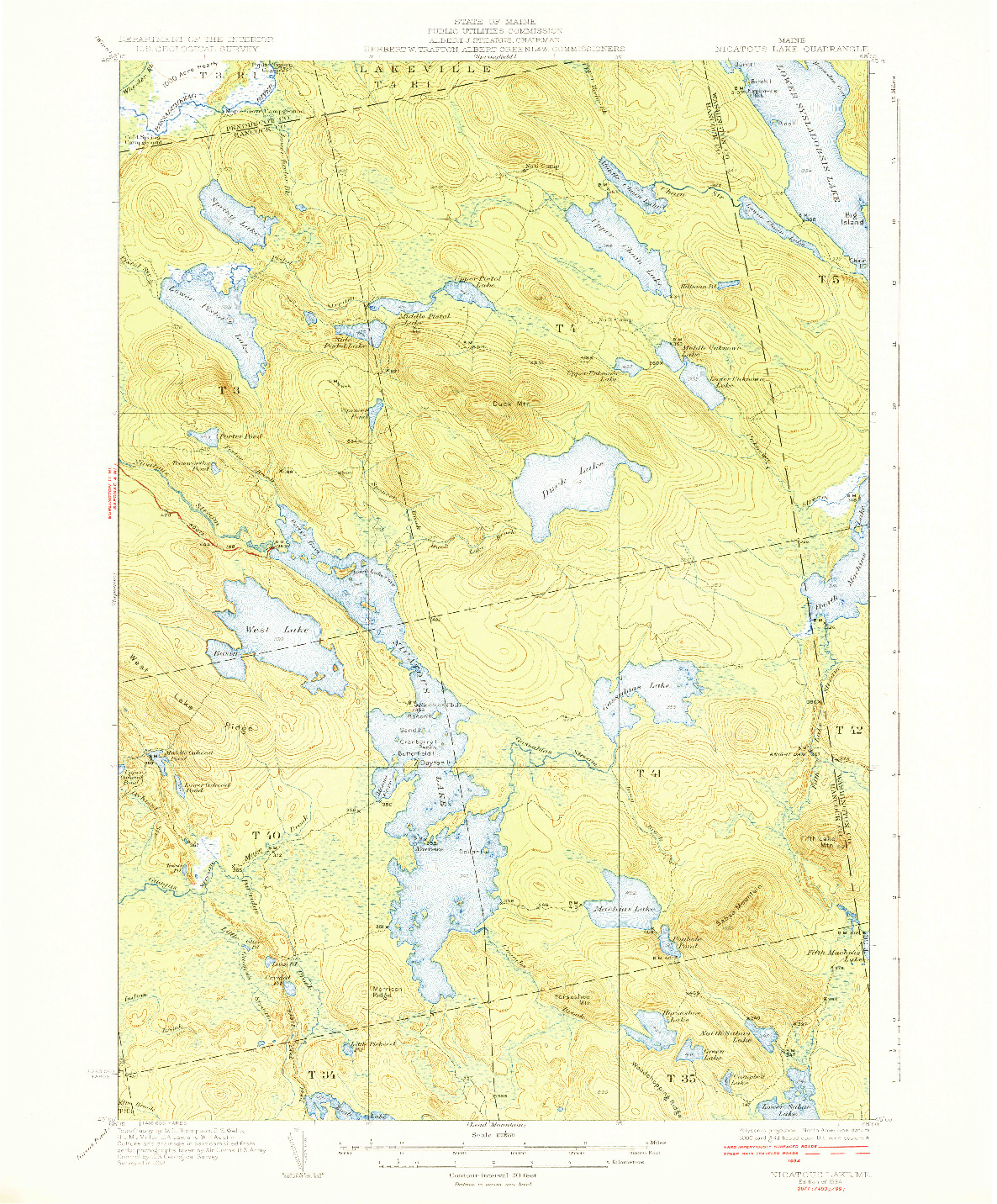 USGS 1:62500-SCALE QUADRANGLE FOR NICATOUS LAKE, ME 1934