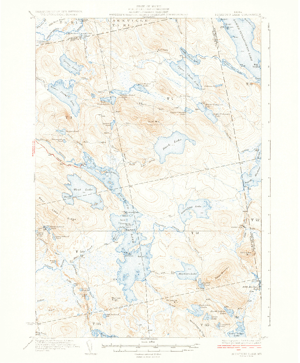 USGS 1:62500-SCALE QUADRANGLE FOR NICATOUS LAKE, ME 1934