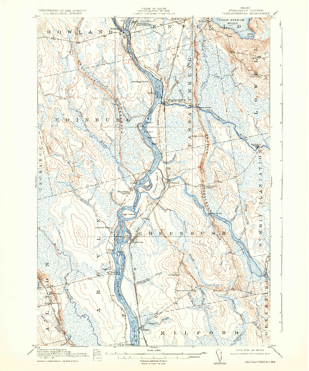 USGS 1:62500-SCALE QUADRANGLE FOR PASSADUMKEAG, ME 1917