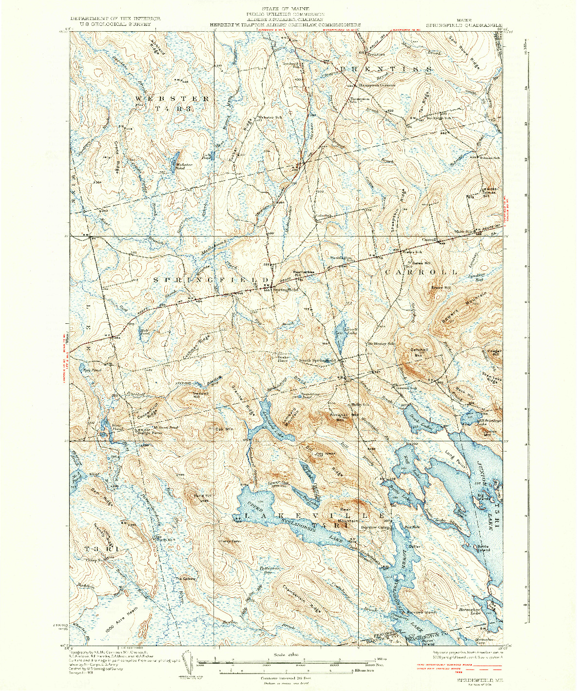 USGS 1:62500-SCALE QUADRANGLE FOR SPRINGFIELD, ME 1934