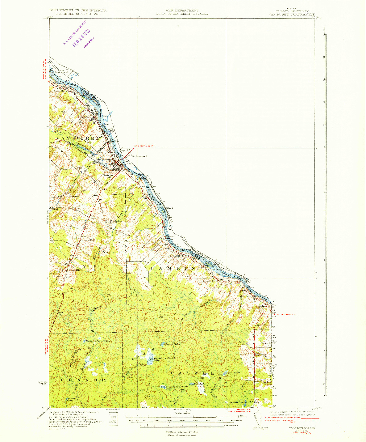 USGS 1:62500-SCALE QUADRANGLE FOR VAN BUREN, ME 1934