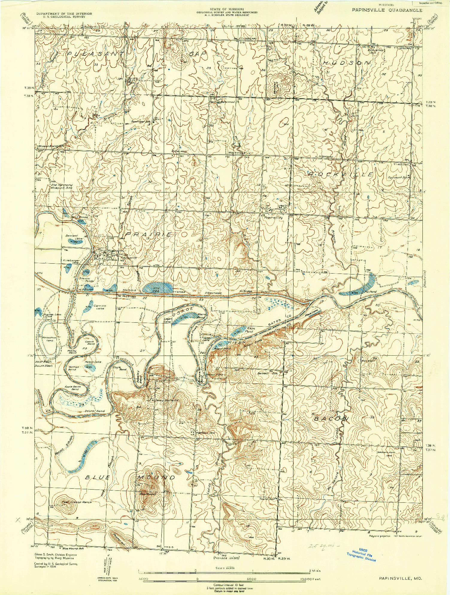 USGS 1:24000-SCALE QUADRANGLE FOR PAPINSVILLE, MO 1934