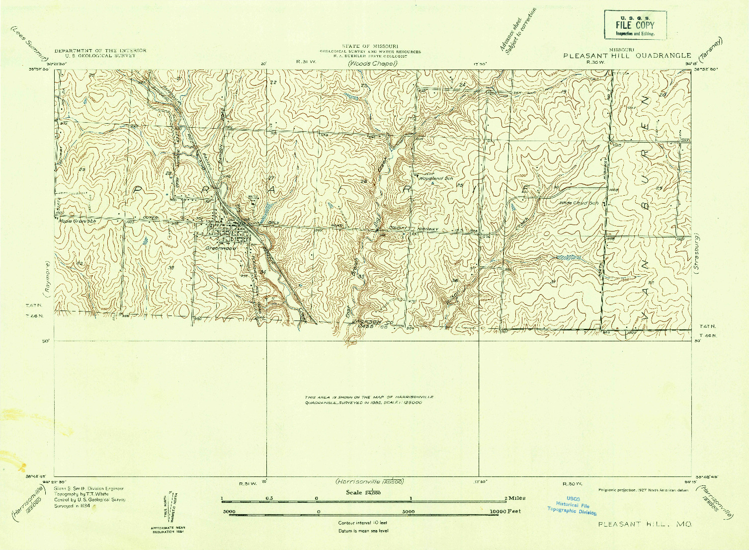 USGS 1:24000-SCALE QUADRANGLE FOR PLEASANT HILL, MO 1934