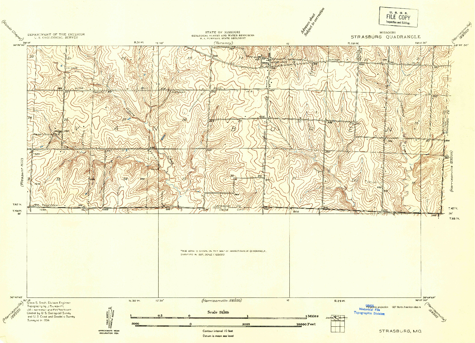 USGS 1:24000-SCALE QUADRANGLE FOR STRASBURG, MO 1934