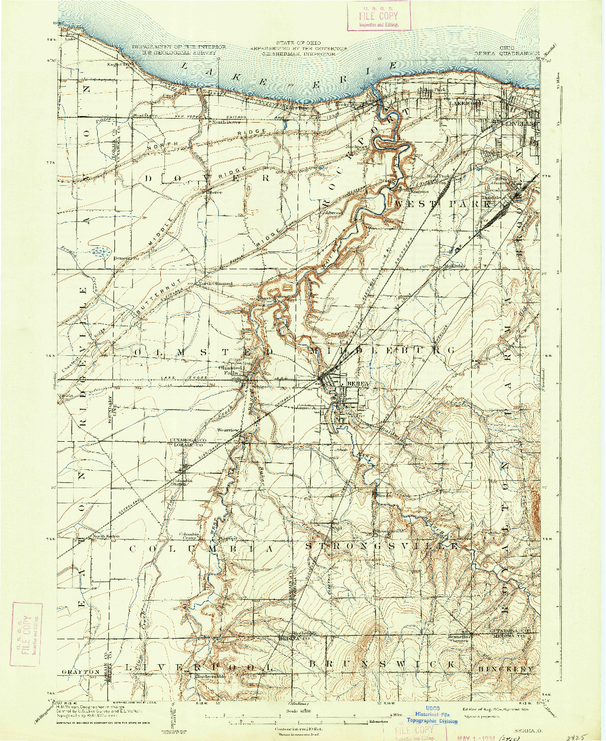 USGS 1:62500-SCALE QUADRANGLE FOR BEREA, OH 1904