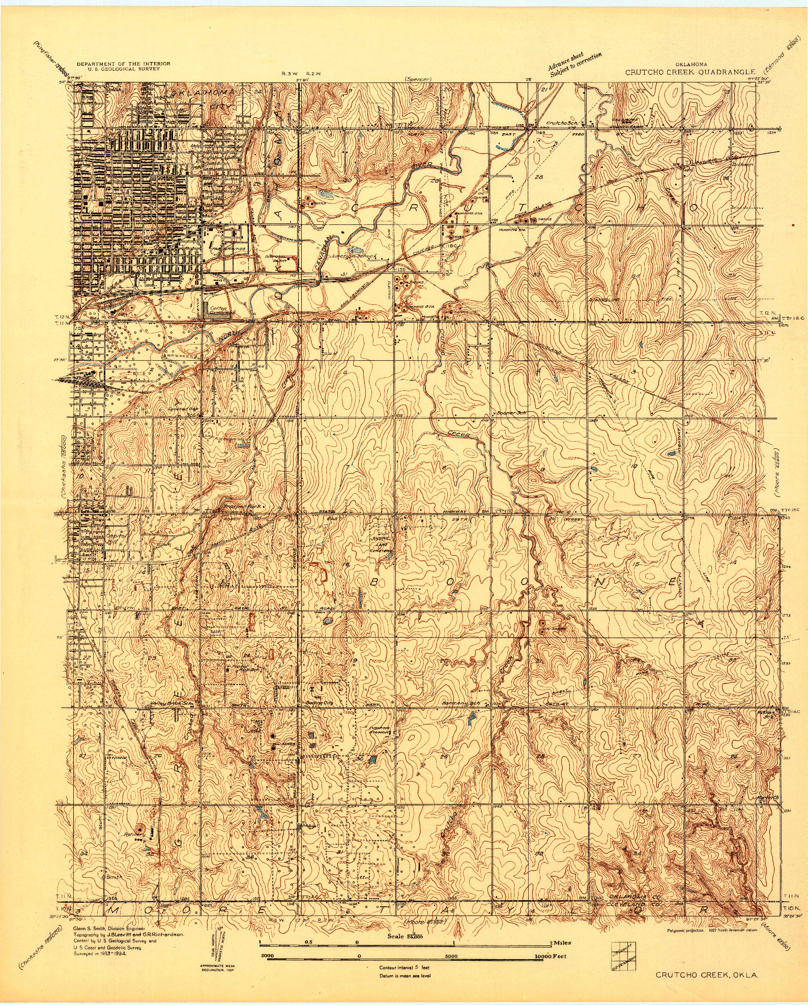 USGS 1:24000-SCALE QUADRANGLE FOR CRUTCHO CREEK, OK 1934