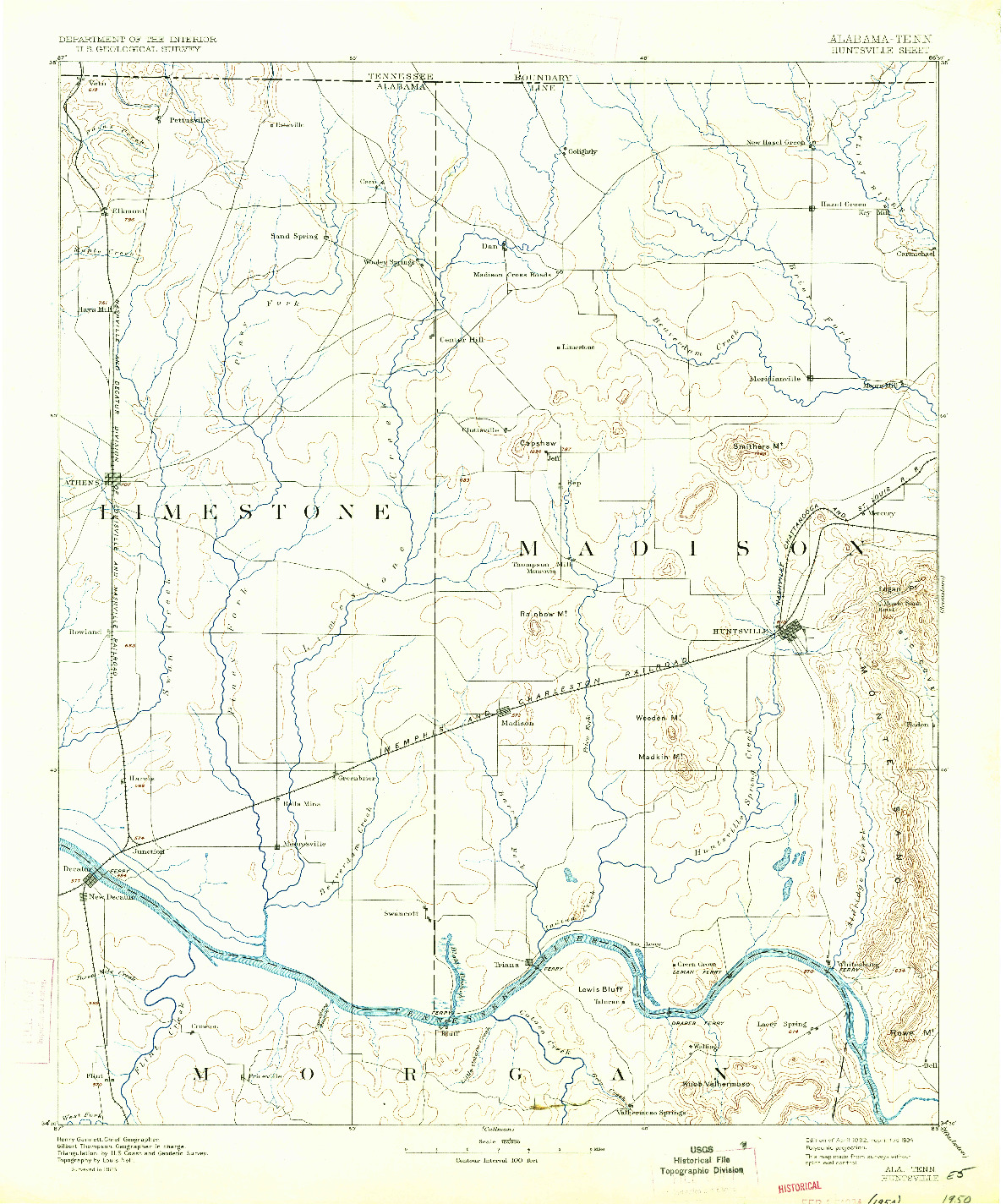 USGS 1:125000-SCALE QUADRANGLE FOR HUNTSVILLE, AL 1892