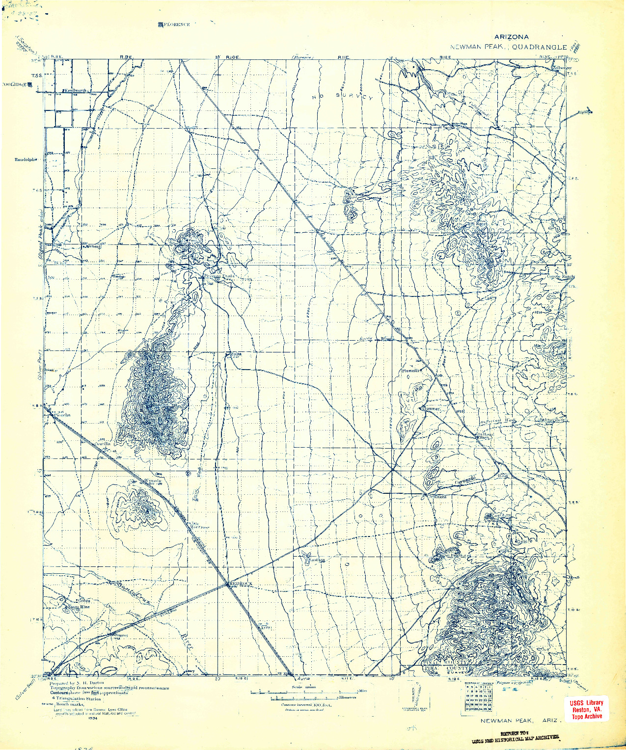 USGS 1:125000-SCALE QUADRANGLE FOR NEWMAN PEAK, AZ 1934