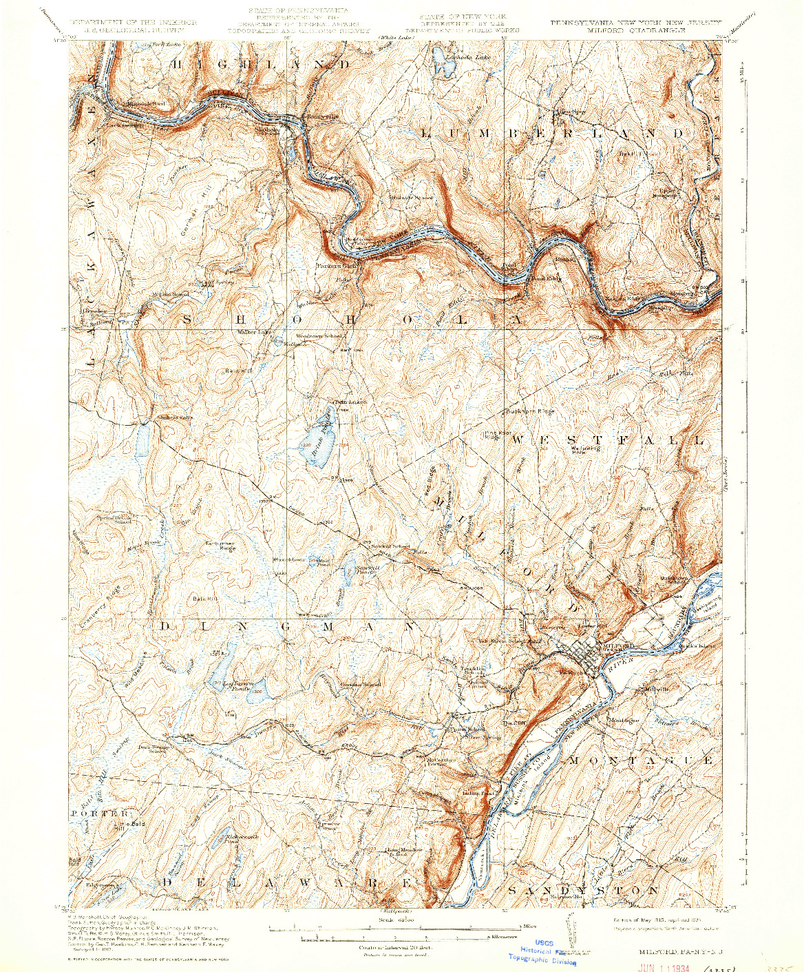 USGS 1:62500-SCALE QUADRANGLE FOR MILFORD, PA 1915