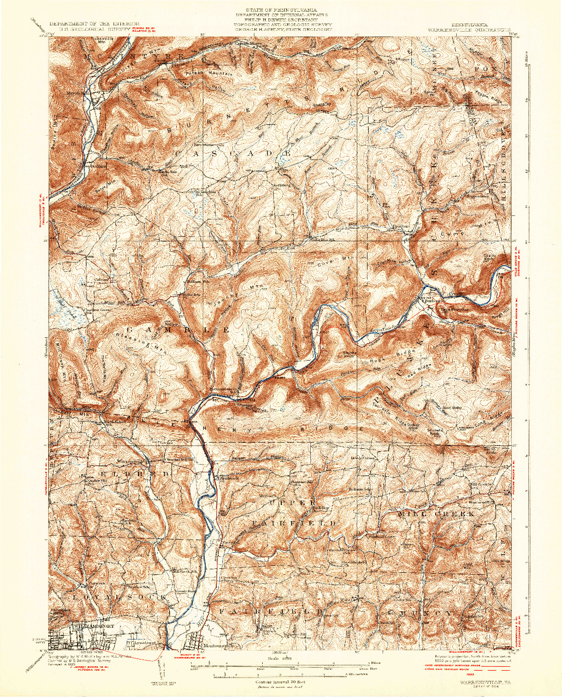 USGS 1:62500-SCALE QUADRANGLE FOR WARRENSVILLE, PA 1934