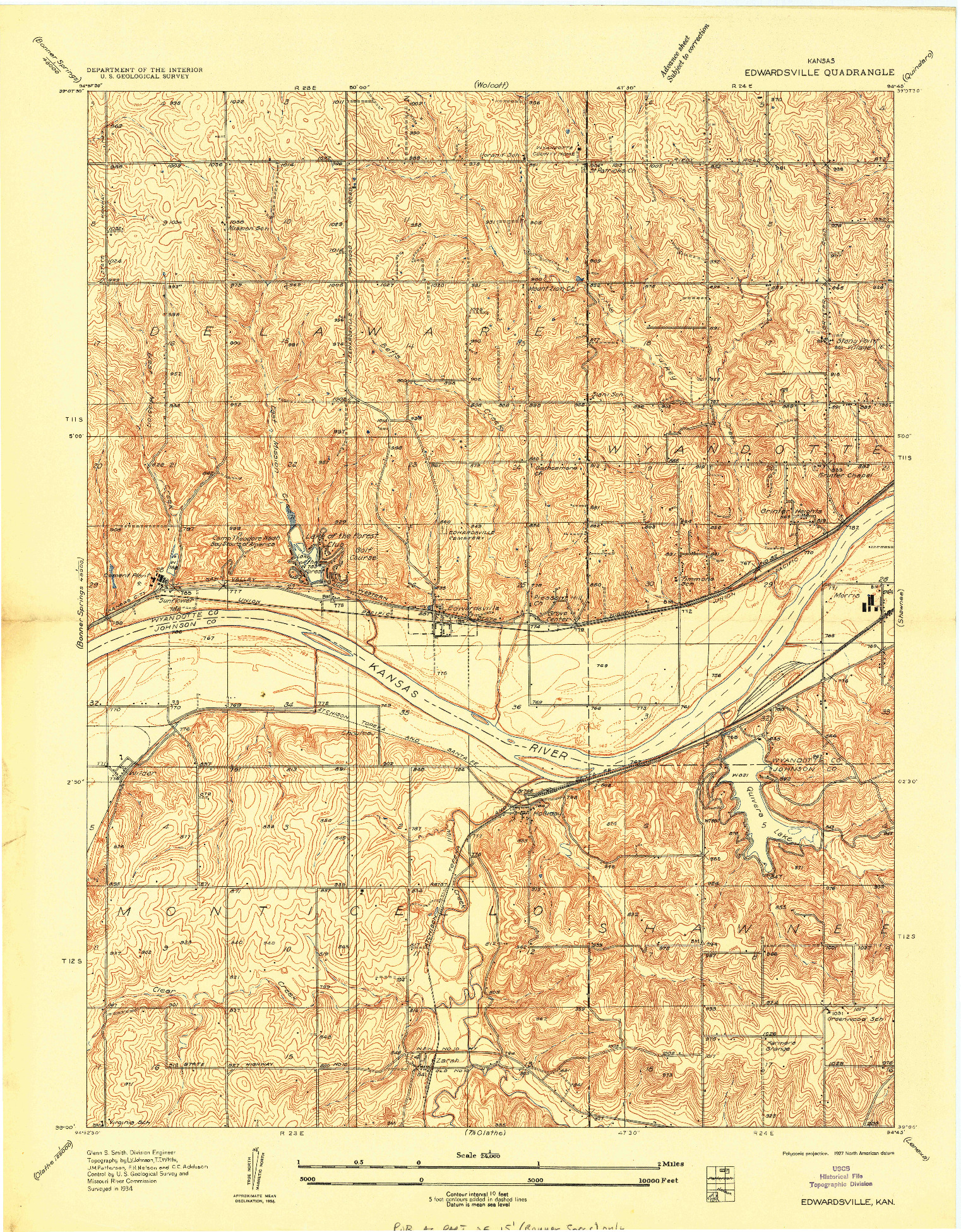 USGS 1:24000-SCALE QUADRANGLE FOR EDWARDSVILLE, KS 1934