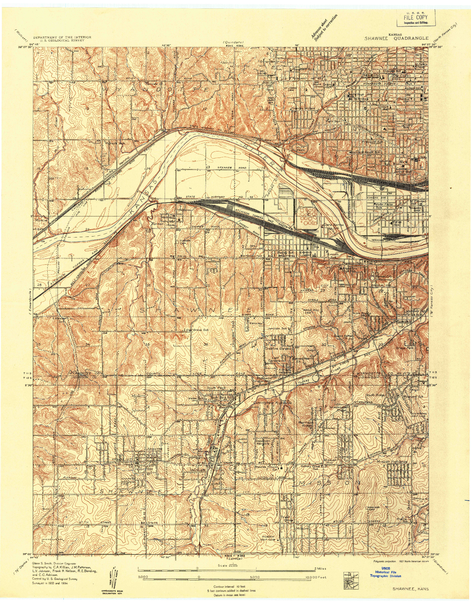 USGS 1:24000-SCALE QUADRANGLE FOR SHAWNEE, KS 1934