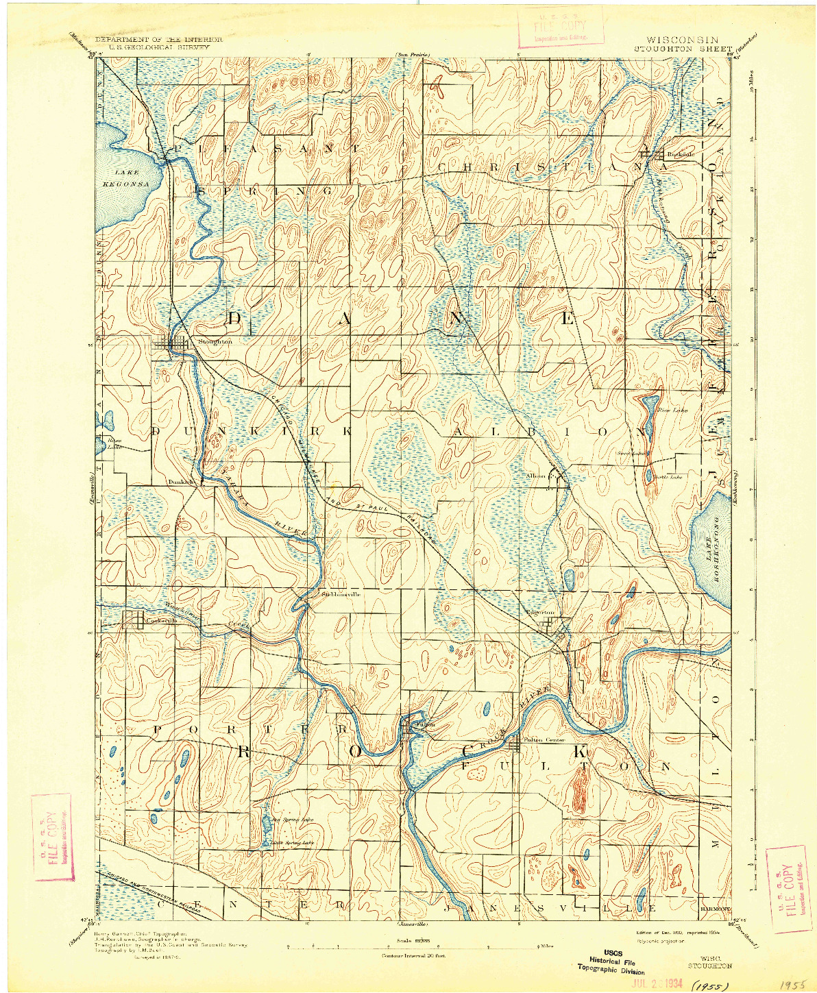 USGS 1:62500-SCALE QUADRANGLE FOR STOUGHTON, WI 1890