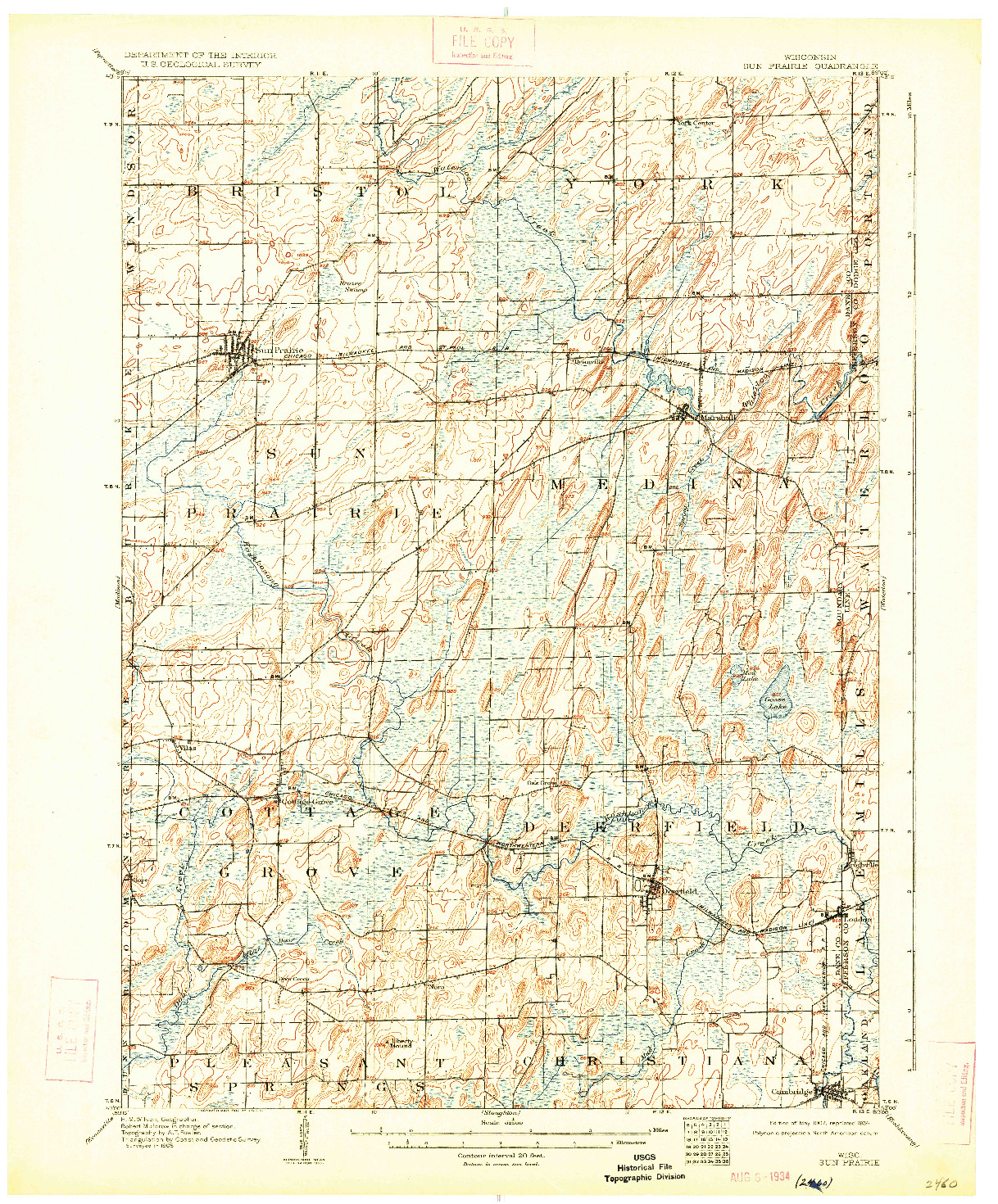 USGS 1:62500-SCALE QUADRANGLE FOR SUN PRAIRIE, WI 1907