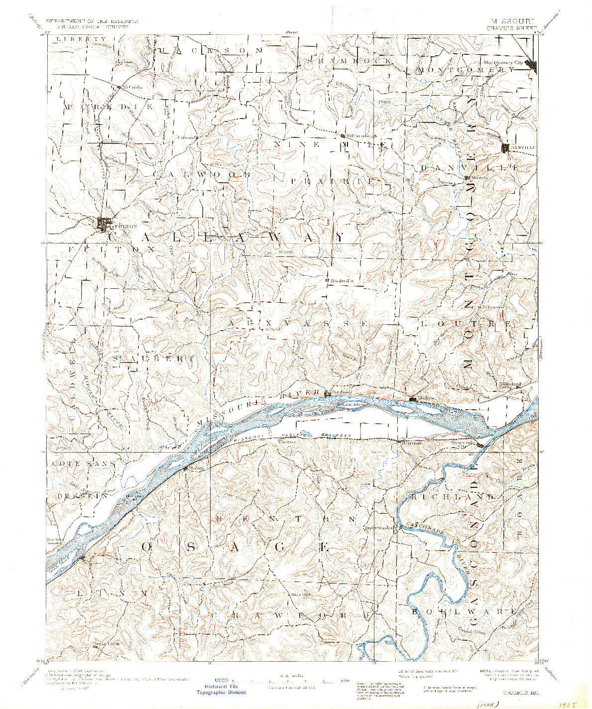 USGS 1:125000-SCALE QUADRANGLE FOR CHAMOIS, MO 1890