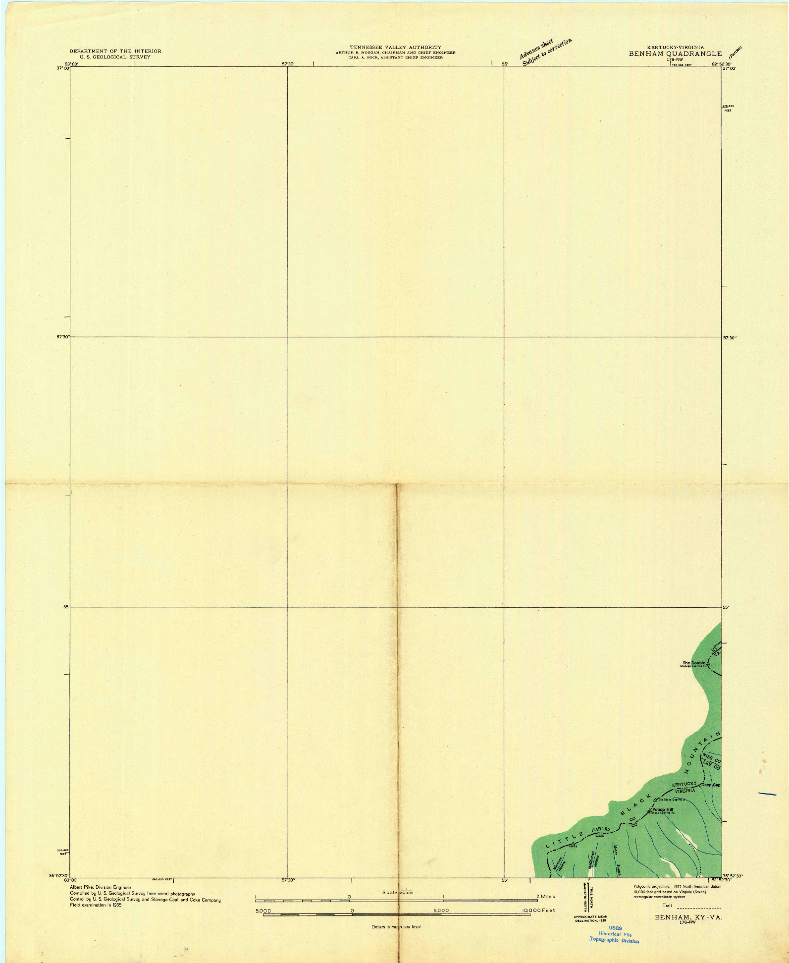 USGS 1:24000-SCALE QUADRANGLE FOR BENHAM, KY 1935