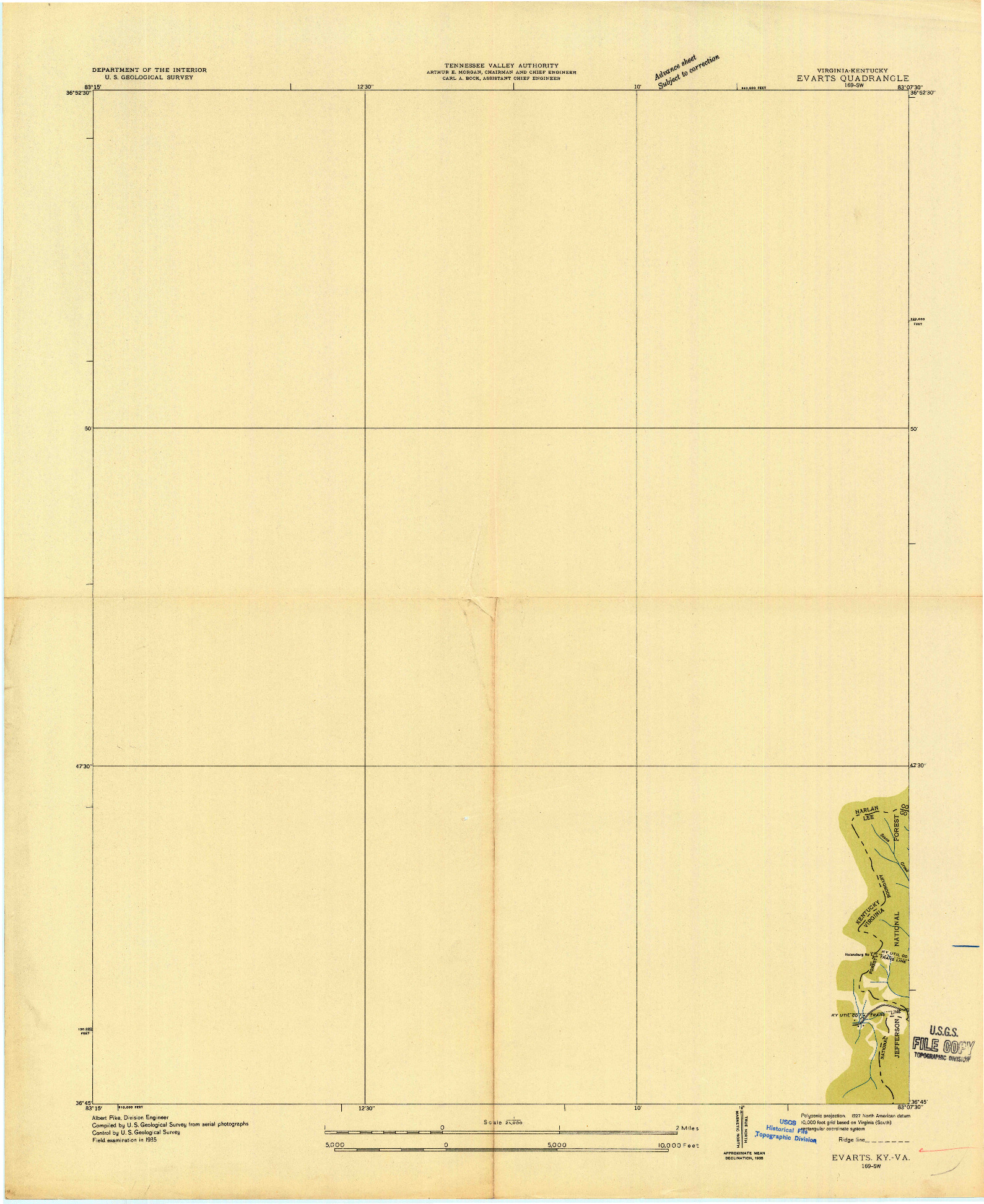 USGS 1:24000-SCALE QUADRANGLE FOR EVARTS, KY 1935