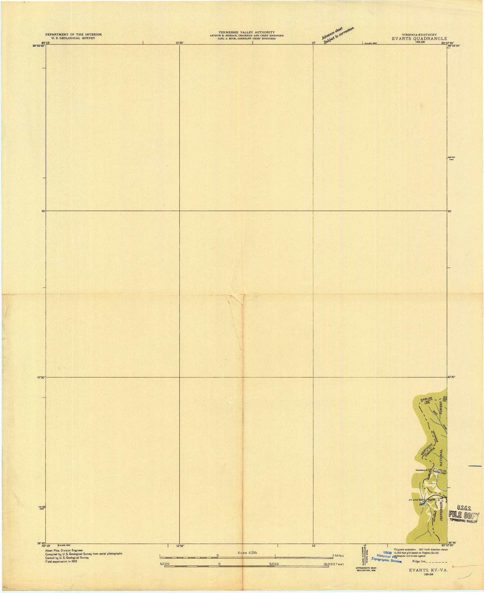 USGS 1:24000-SCALE QUADRANGLE FOR EVARTS, KY 1935
