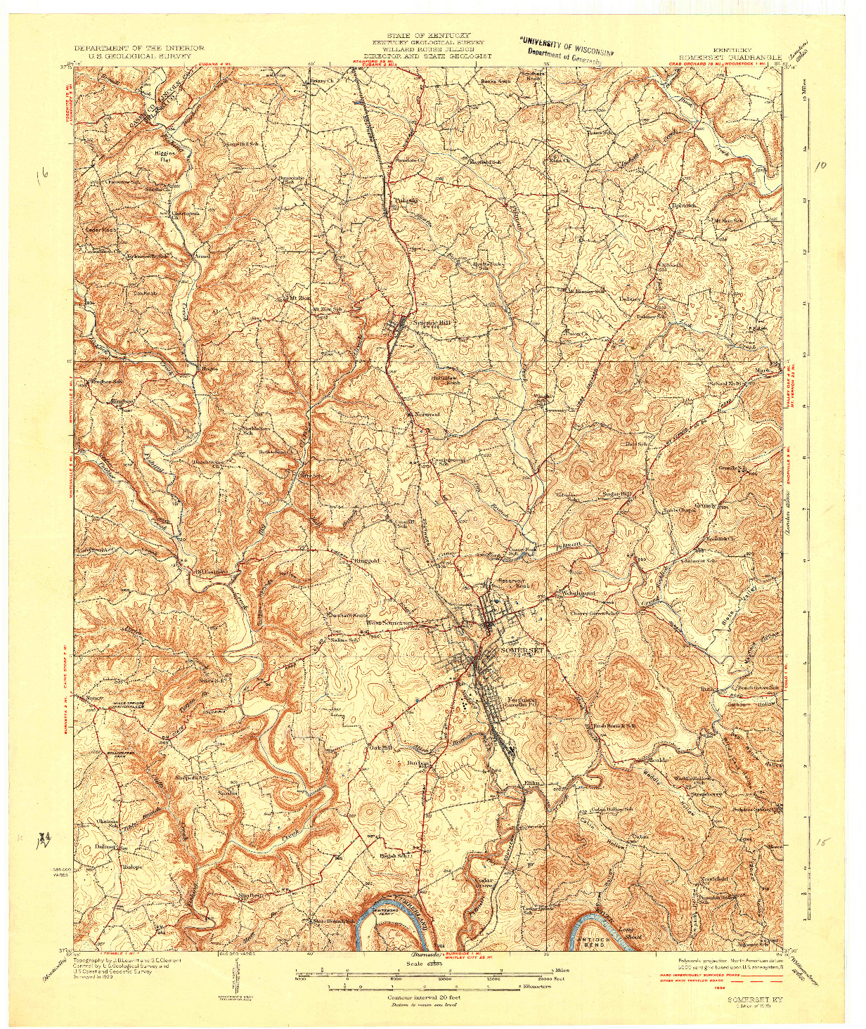 USGS 1:62500-SCALE QUADRANGLE FOR SOMERSET, KY 1935