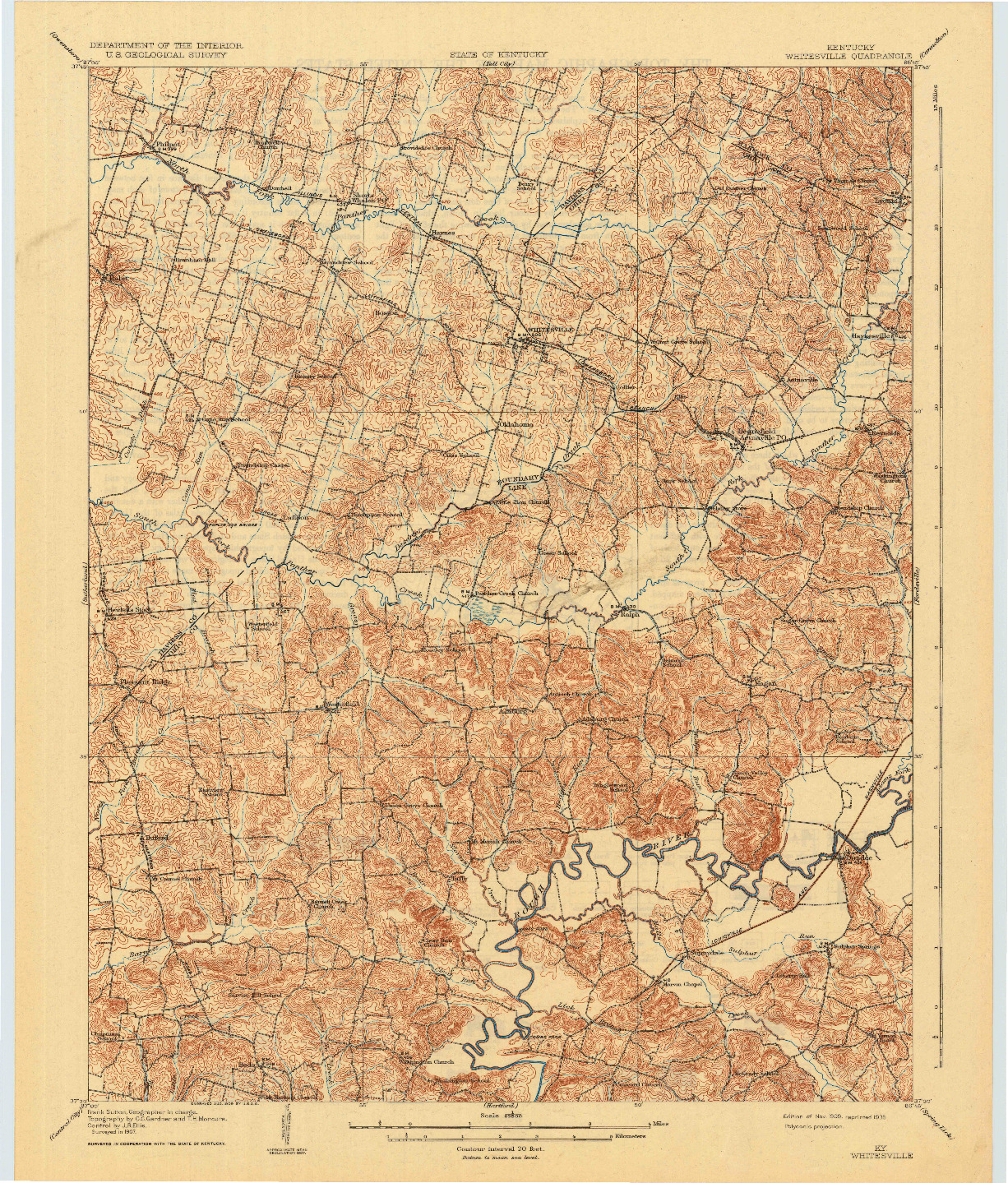 USGS 1:62500-SCALE QUADRANGLE FOR WHITESVILLE, KY 1909
